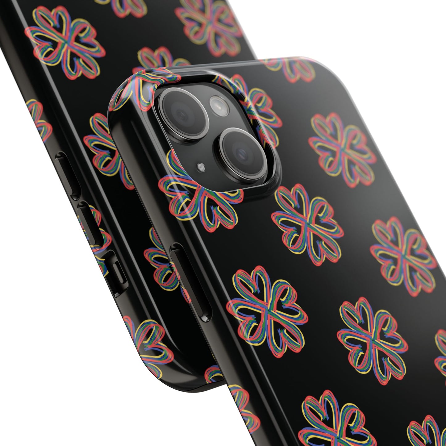 Tough Phone Cases, Floral Phone Cover, Protective Floral Case, Colorful Phone Shell, Black Phone Case, Wireless Charging