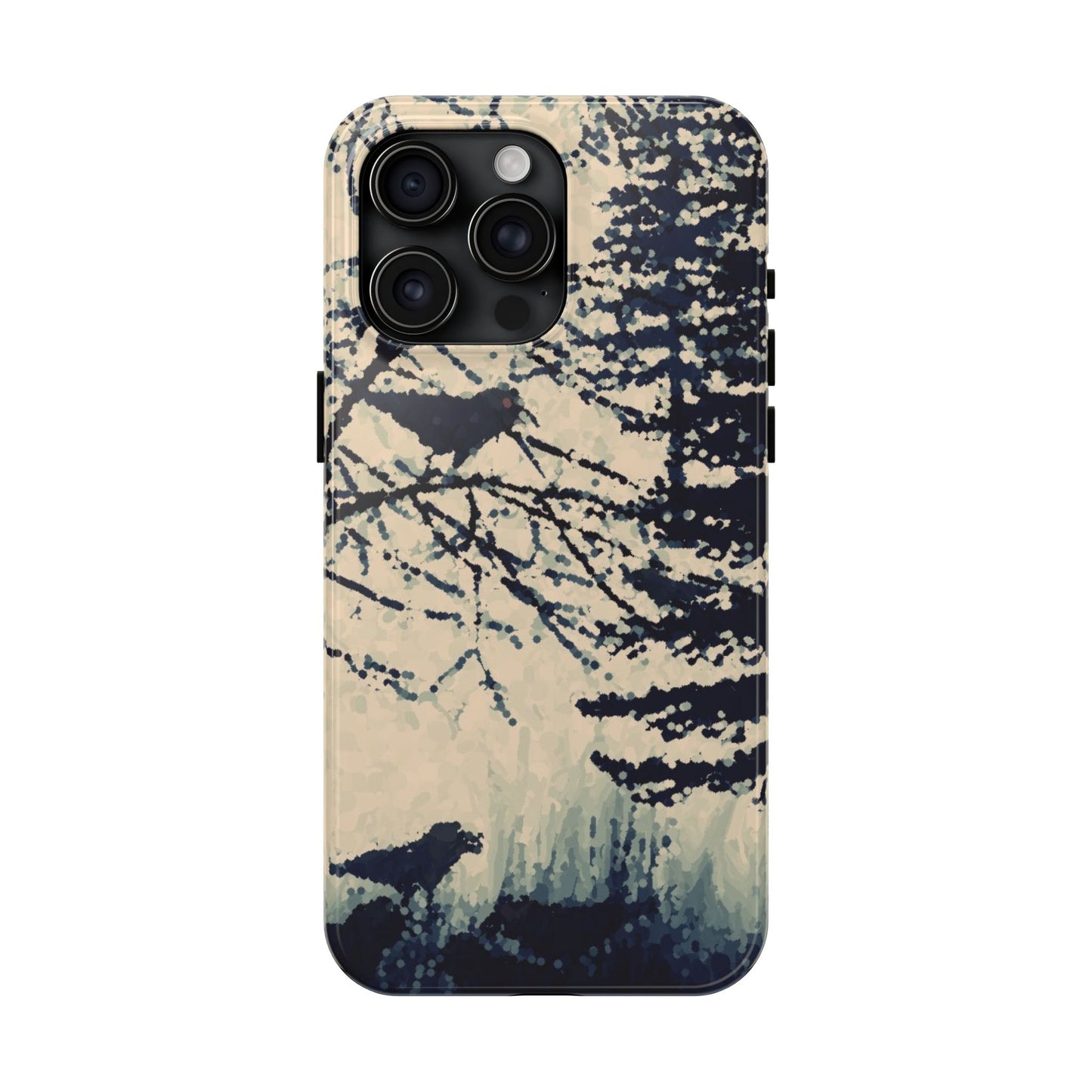 Crows in Forest Tough Phone Cases, iPhone & Samsung cases, wireless charging, crows, trees, birds, original artwork, gifts, Halloween