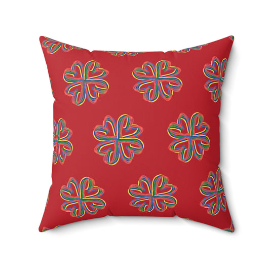 Red Colorful Floral Spun Polyester Square Pillow, Fun, Flowers, Accent, Decor, Dorm, Bed, Sofa, Throw, Gift Birthday Christmas, 4 Sizes