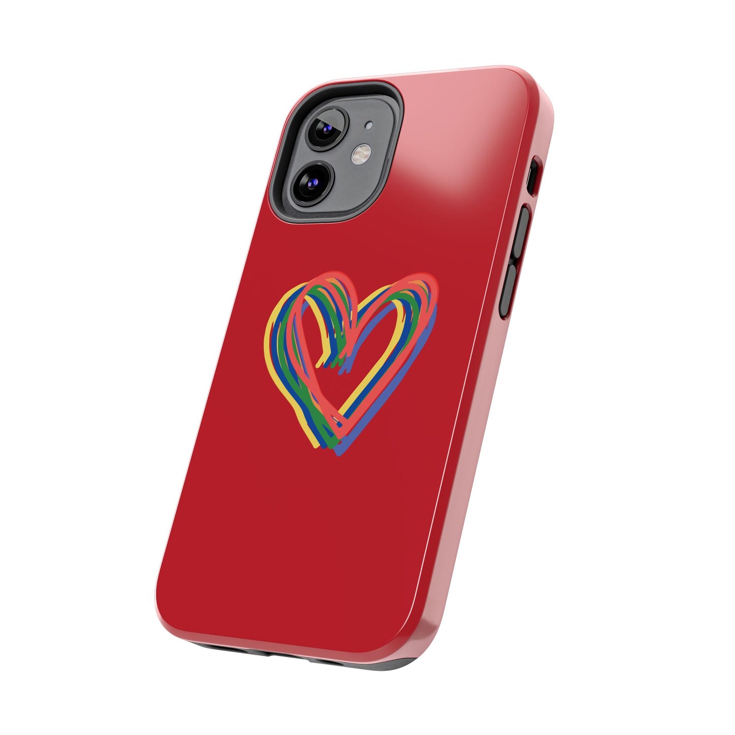 Rainbow Hearts Tough Phone Case, Red Phone Cover, Smartphone Case, Heart Pattern Phone Shell, Phone Hard Case, Colorful, Wireless Charging