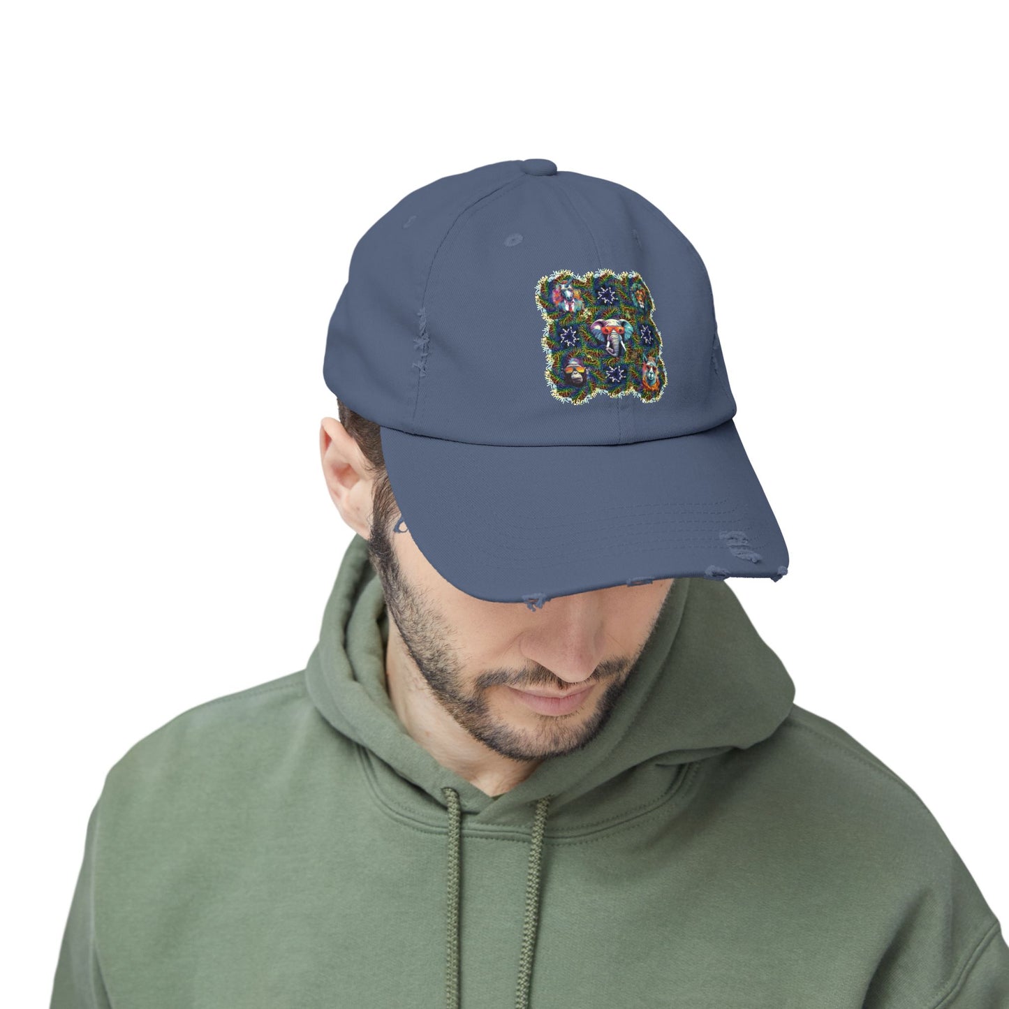 Wild & Cool Creatures Unisex Distressed Cap, Graphic Art, Animals, Gift, Hats, Cotton Twill, Adjustable, Gifts for Women Men Friends Teens