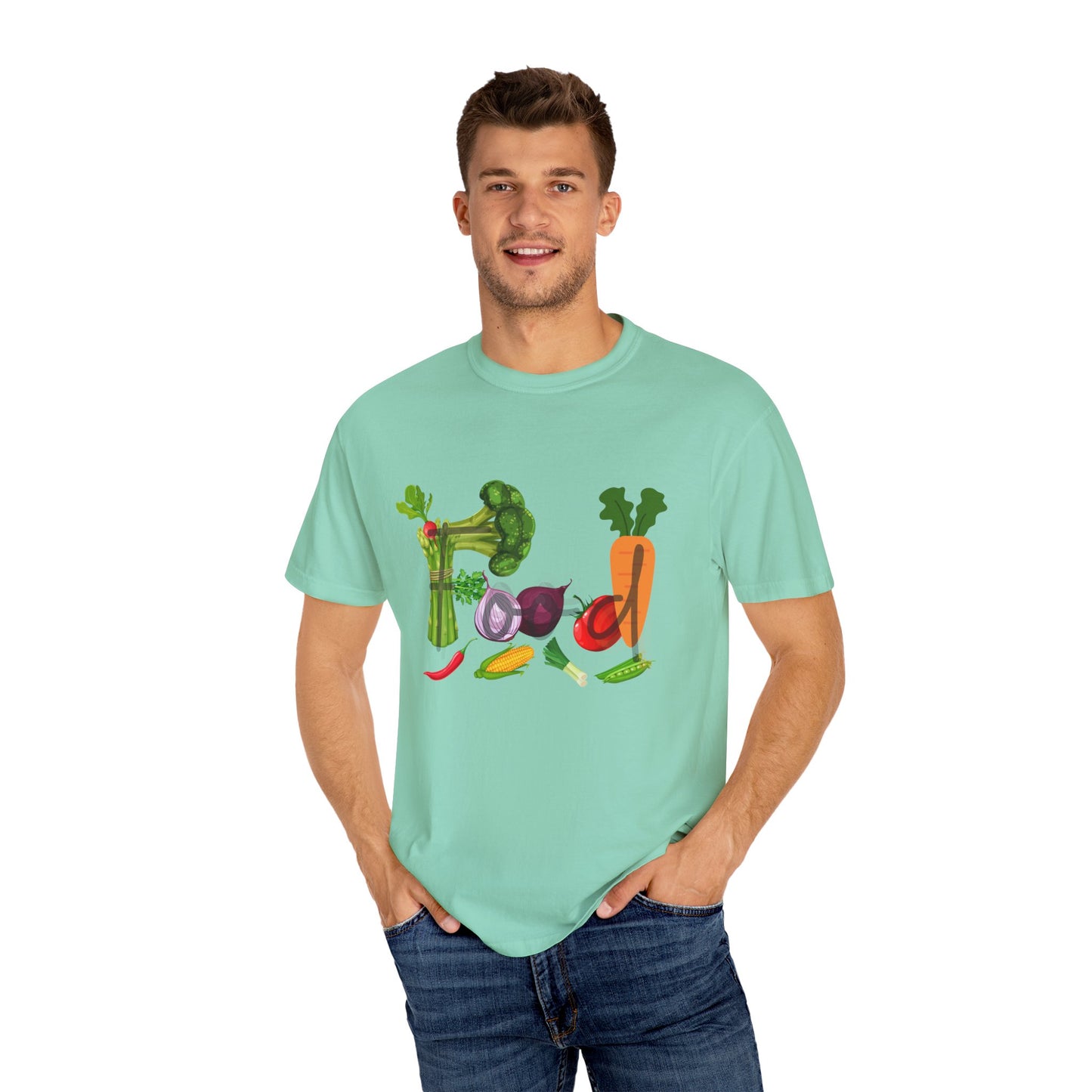Food Unisex Garment-Dyed T-shirt, vegetables, healthy, groceries, snacks, cooking, gender neutral, casual, relaxed, soft, preshrunk cotton