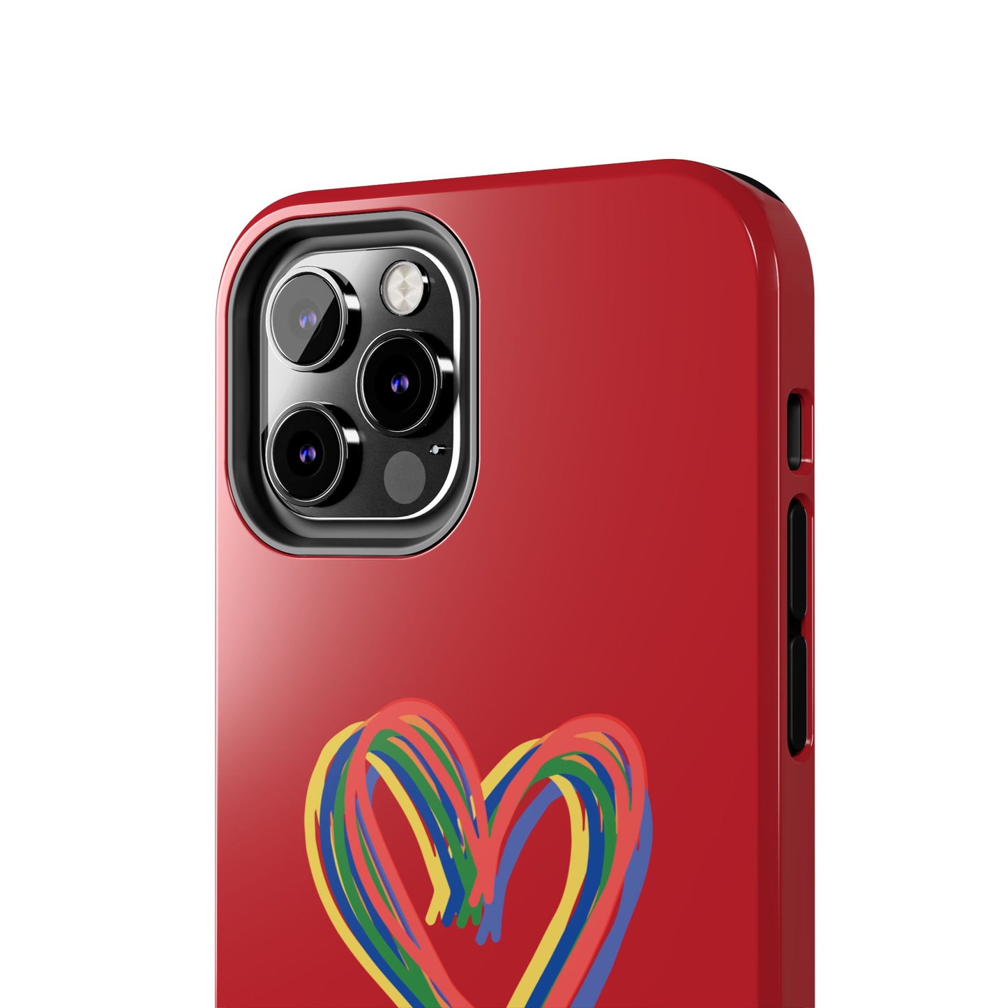 Rainbow Hearts Tough Phone Case, Red Phone Cover, Smartphone Case, Heart Pattern Phone Shell, Phone Hard Case, Colorful, Wireless Charging
