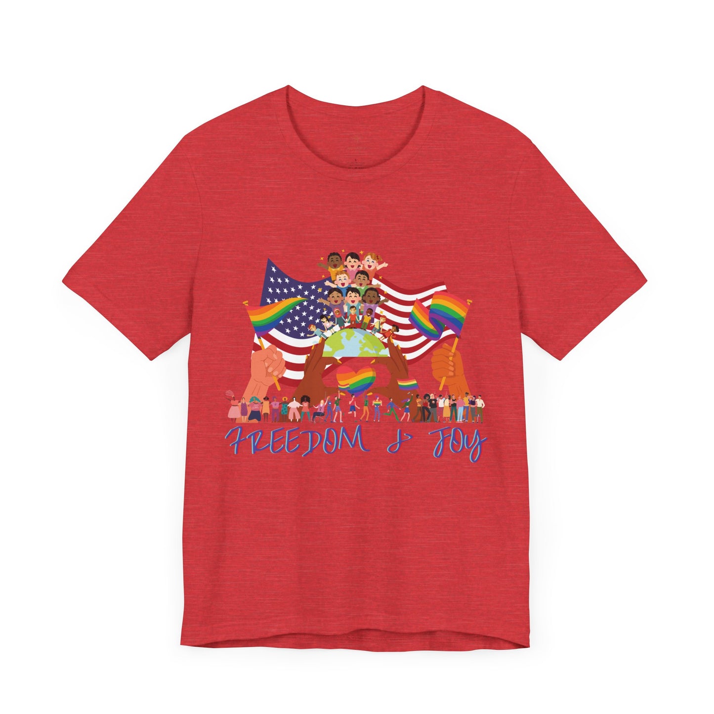 Freedom & Joy Unisex Tee, America, Inclusion, Equality, Love, Pride, Flag, Election, Gift, Comfy, Soft, Casual, Gender Neutral, Short Sleeve
