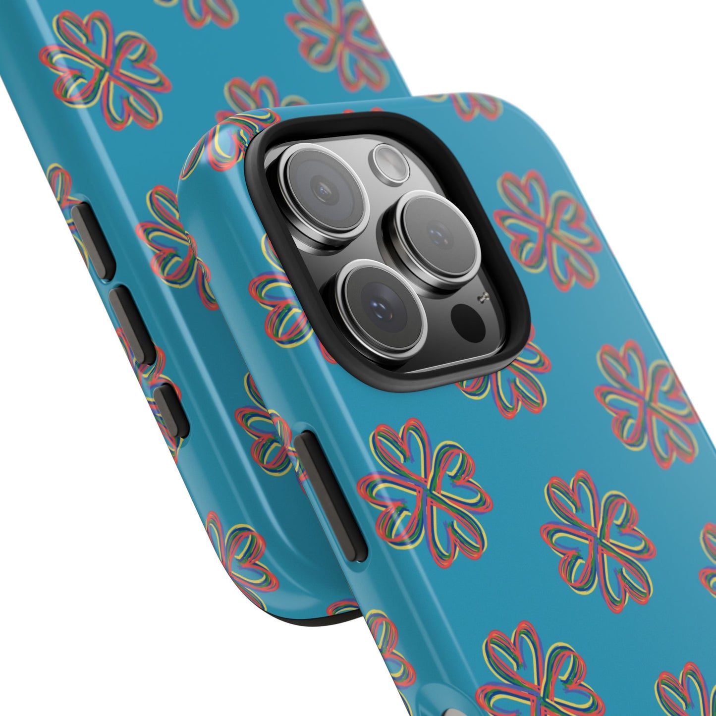 Floral Tough Phone Case, Colorful Turquoise Case, Hard Cover, iPhone Samsung Galaxy Google Pixel, Botanical Print Phone, Wireless Charging
