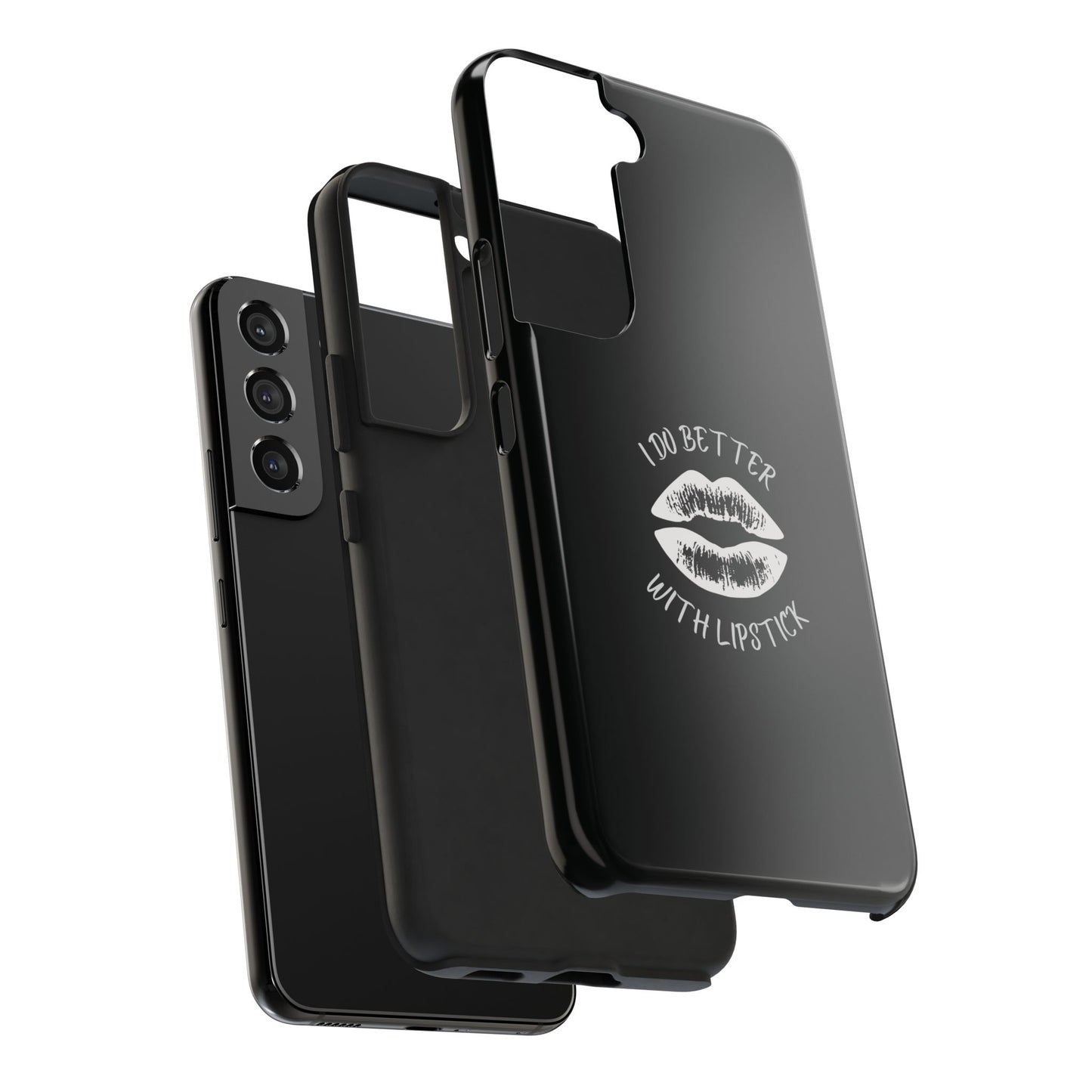 Glamorous Lipstick Tough Phone Cases - Empowered Gifts, Sassy Wireless Charging Cover, Fun Lips Samsung & iPhone Cases, Black Design