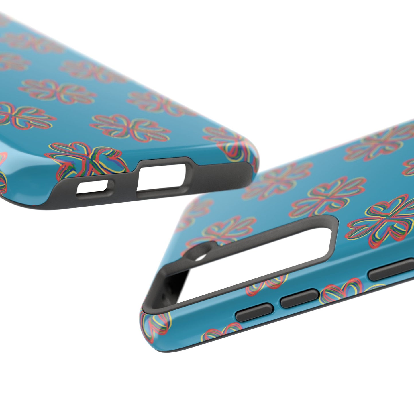 Floral Tough Phone Case, Colorful Turquoise Case, Hard Cover, iPhone Samsung Galaxy Google Pixel, Botanical Print Phone, Wireless Charging