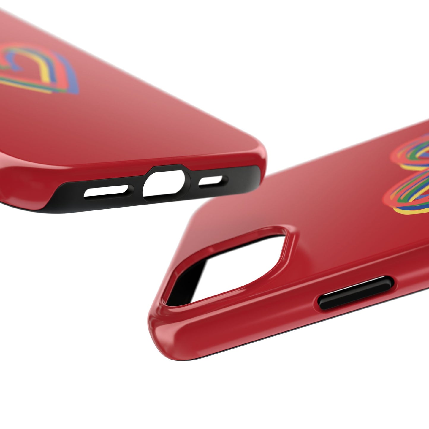 Rainbow Hearts Tough Phone Case, Red Phone Cover, Smartphone Case, Heart Pattern Phone Shell, Phone Hard Case, Colorful, Wireless Charging