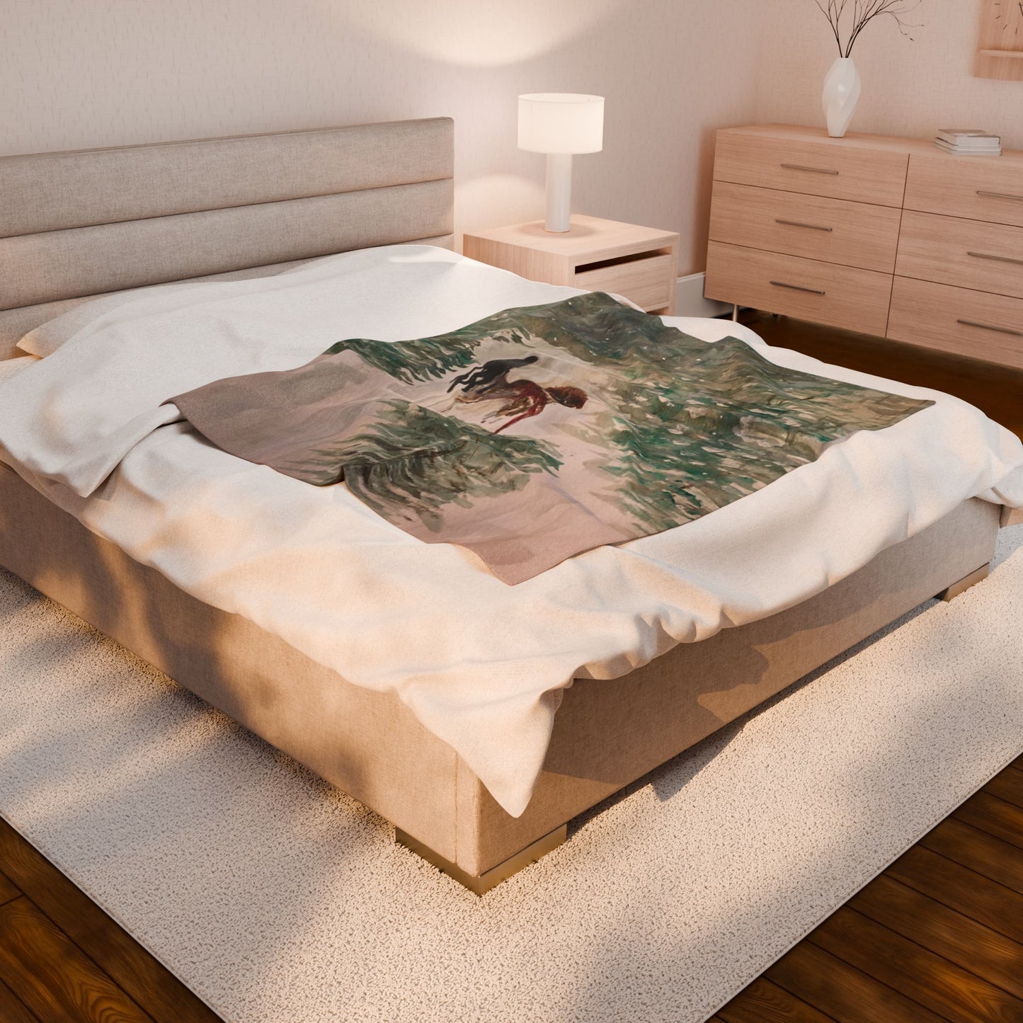 Dog Pulling Tree Velveteen Blanket, Cozy Throw, Home Decor, Gift, Bed Cover, Vibrant Couch Blanket, Birthday Wedding Anniversary Christmas