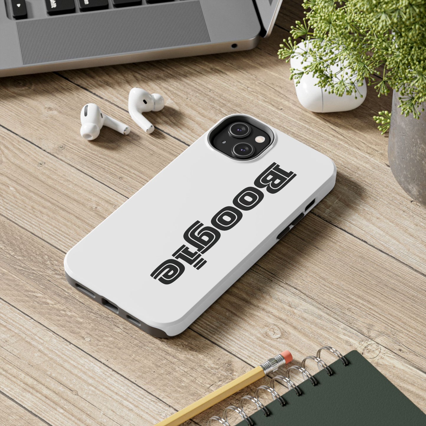 Boogie White Tough Phone Cases, iPhone Samsung cases, wireless charging, gender neutral women men friends kids teens gift birthday Christmas