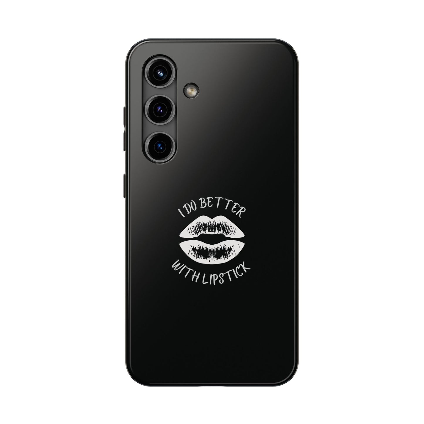 Glamorous Lipstick Tough Phone Cases - Empowered Gifts, Sassy Wireless Charging Cover, Fun Lips Samsung & iPhone Cases, Black Design