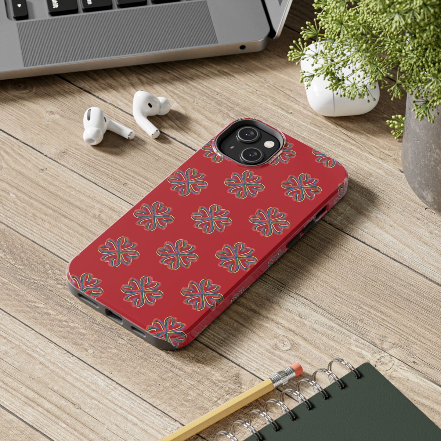 Floral Tough Phone Case, Red Phone Cover, Protective Tech Accessory, Botanical Phone Shell, Gift for Gardeners, Colorful, Wireless Charging
