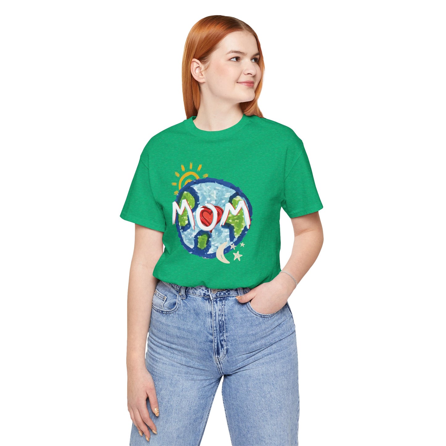 MOM Unisex Tee, Whole World, Sun Moon Stars, Heart, Love, Mothers Day, Gifts for Women, Comfy, Soft, Casual, Gender Neutral, Short Sleeves