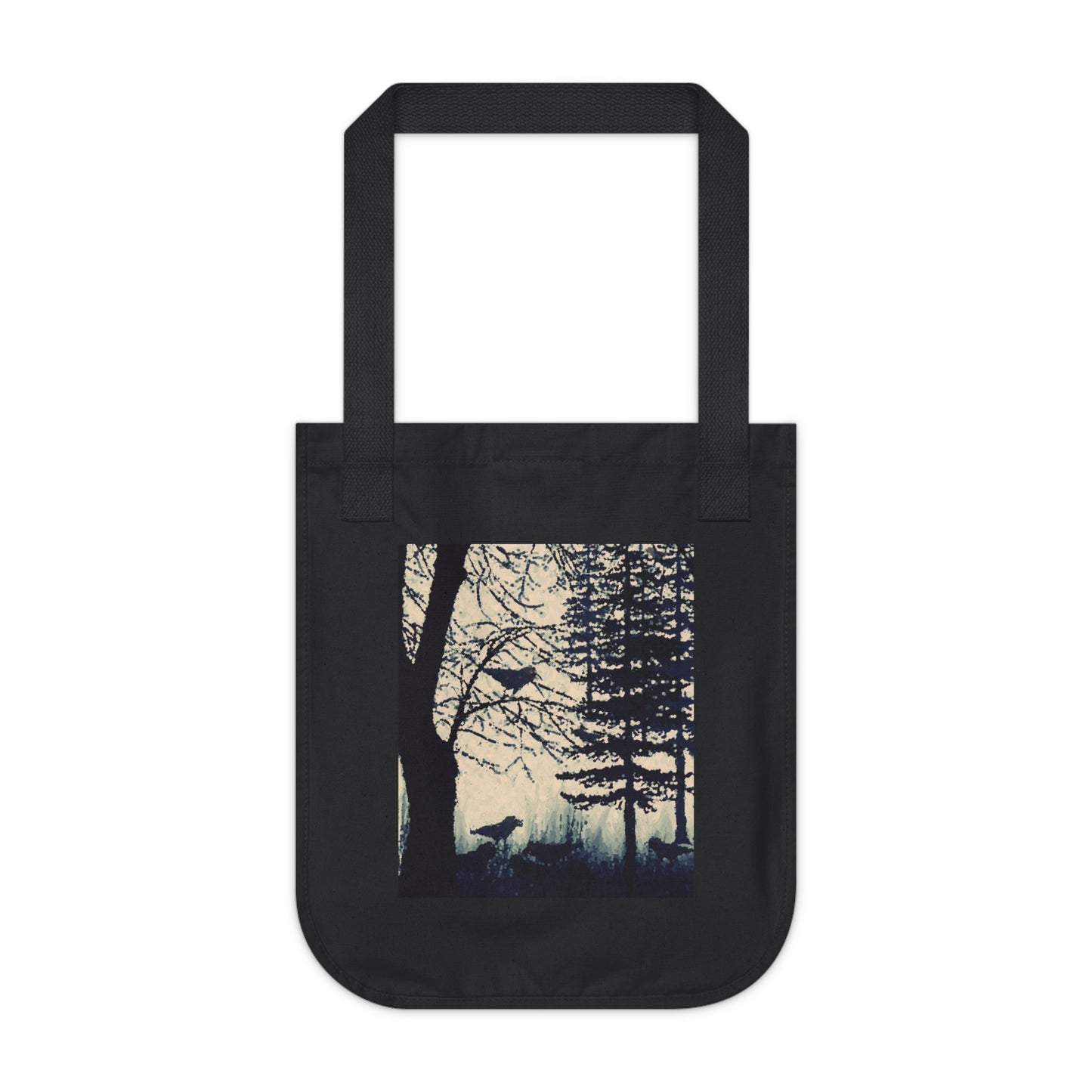 Crows in Forest Organic Canvas Tote Bag, Groceries, Shopping, Eco Friendly, Gift Bags, 100% Organic Cotton, Beige, Black, Nature, Halloween