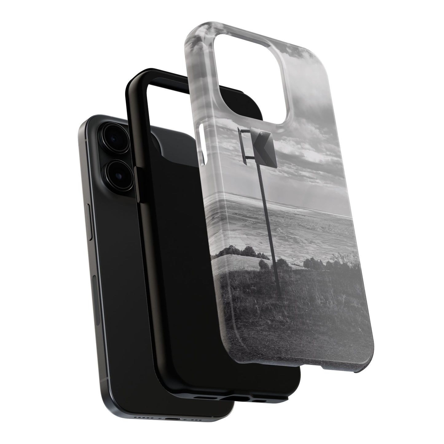 Road Sign Tough Phone Cases, iPhone & Samsung cases, wireless charging, black and white photo, nature, original art, gift birthday Christmas