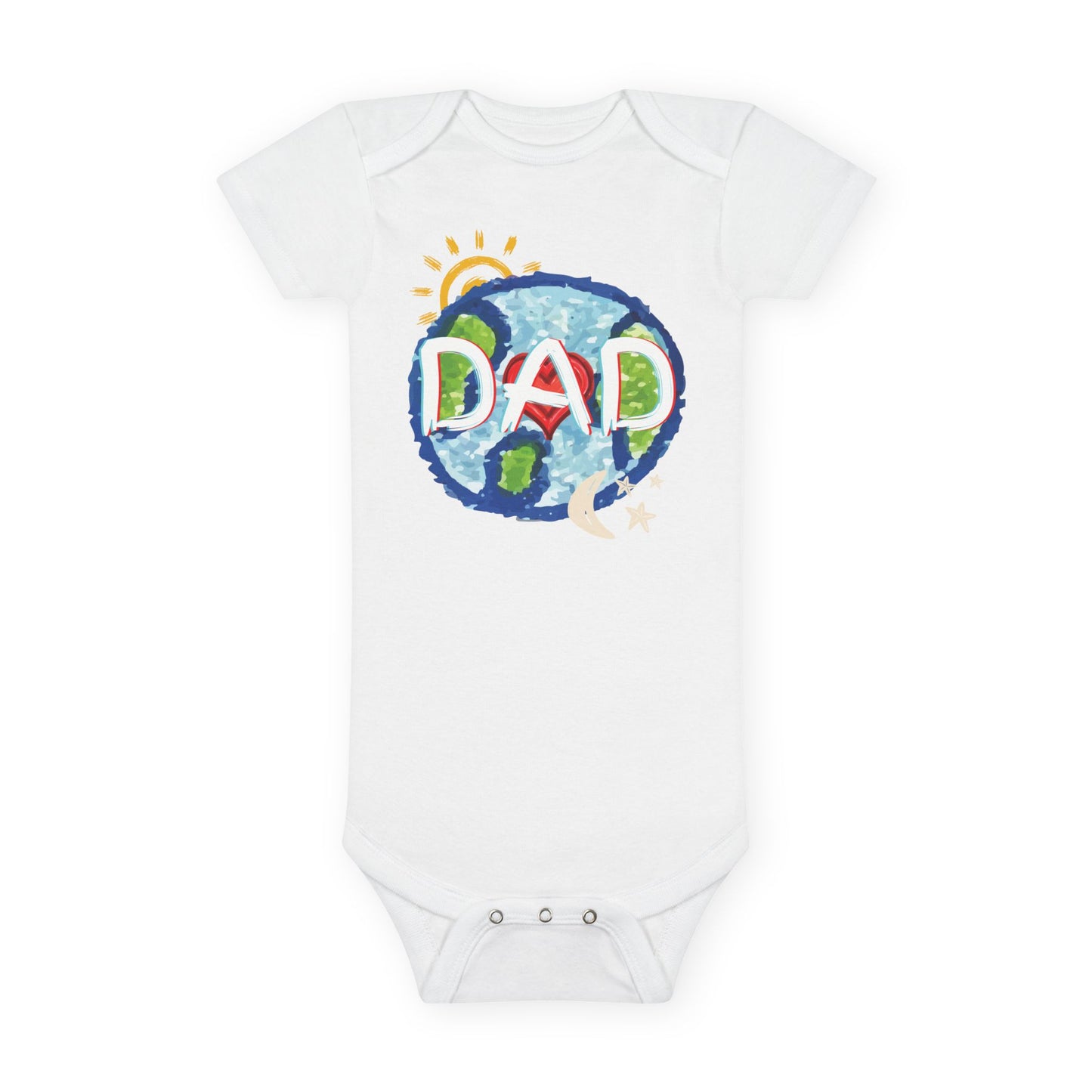 Organic Baby Bodysuit - DAD Onesie® - Whole World, Sun, Moon & Stars, Heart - Gender Neutral - Fathers Day Gift