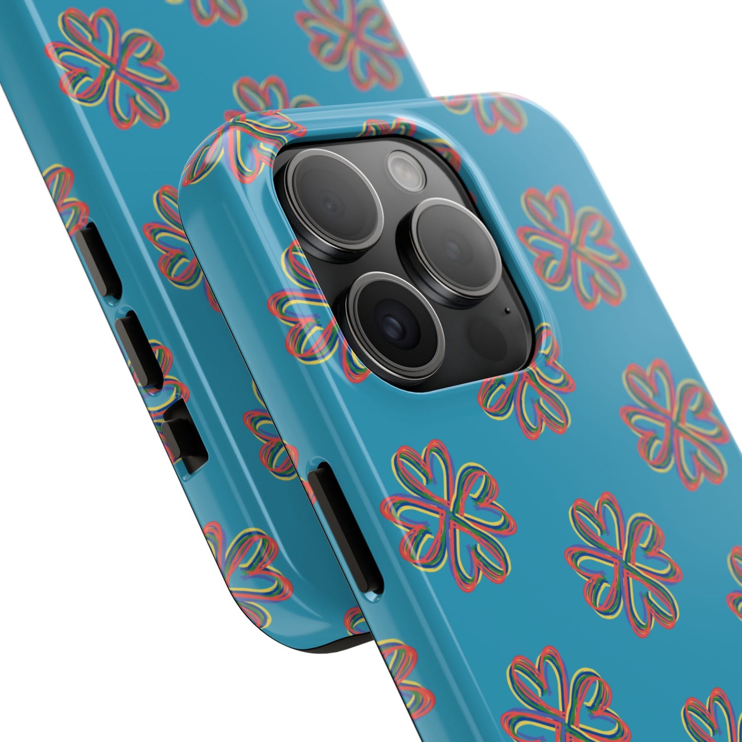 Floral Tough Phone Case, Colorful Turquoise Case, Hard Cover, iPhone Samsung Galaxy Google Pixel, Botanical Print Phone, Wireless Charging