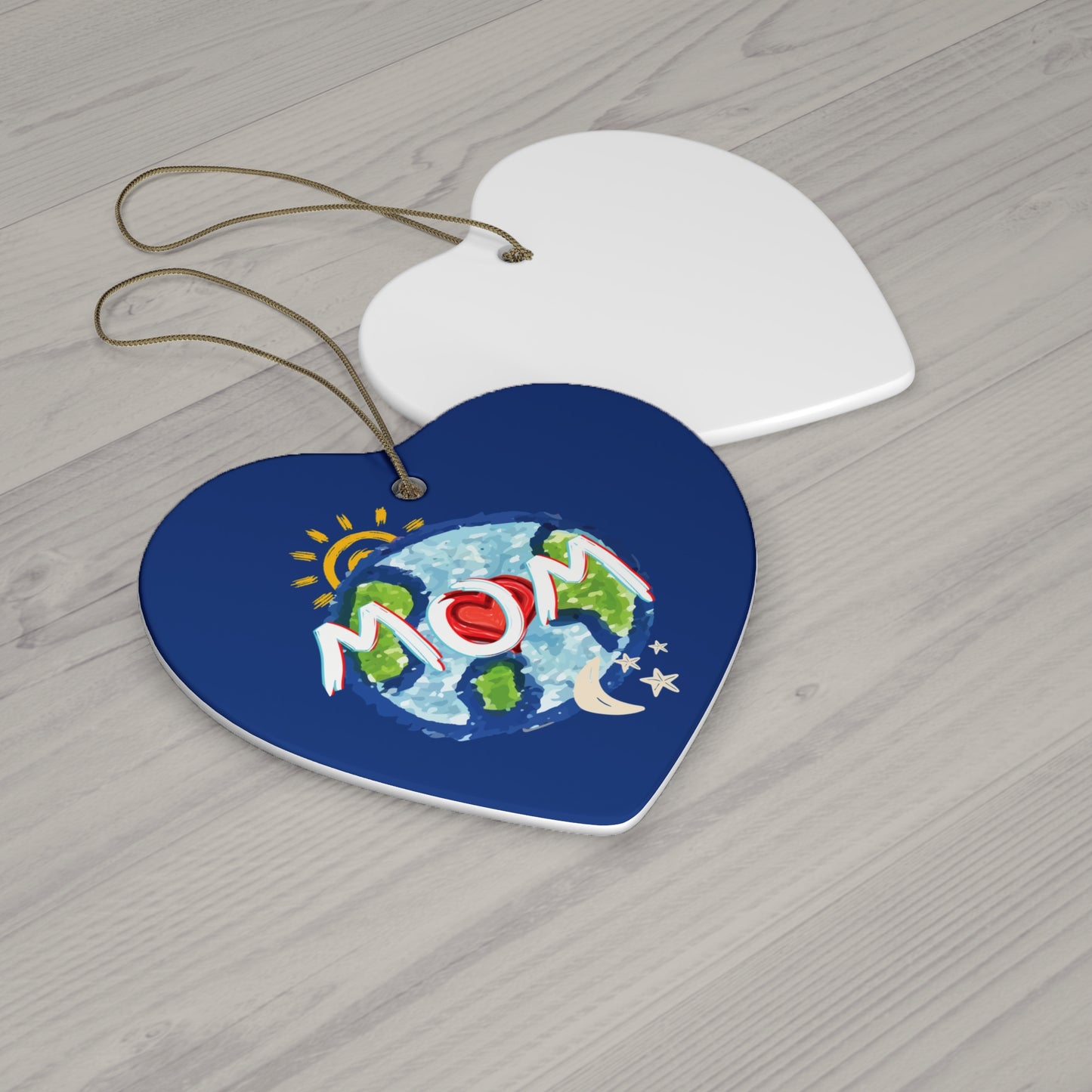 MOM Hanging Ceramic Ornament, Whole World, Sun Moon & Stars, Heart, Circle Snowflake Heart Star, Christmas Tree, Holiday, Mothers Day, Gifts