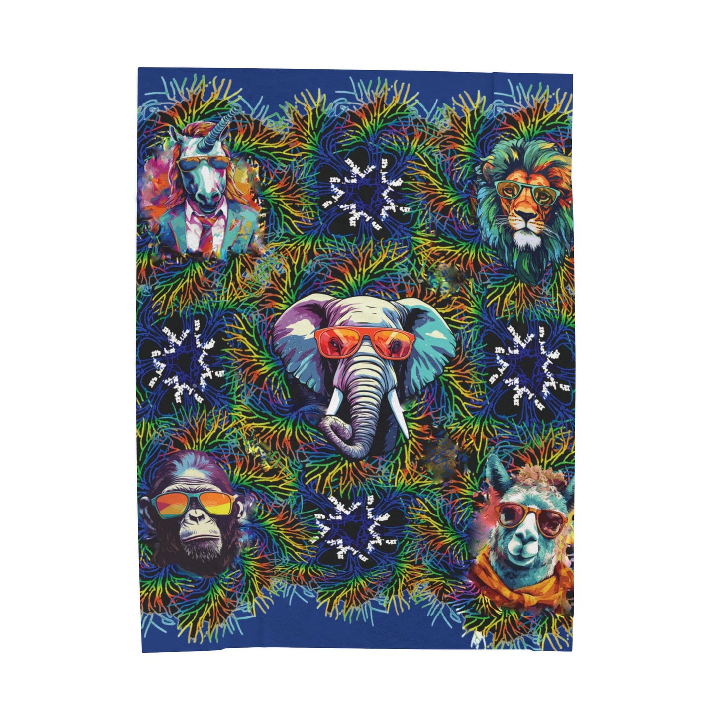 Blue Wild & Cool Creatures Velveteen Blanket, Animals, Cozy Throw, Home Decor, Gift, Bed Cover Vibrant Couch Blanket Kids Birthday Christmas