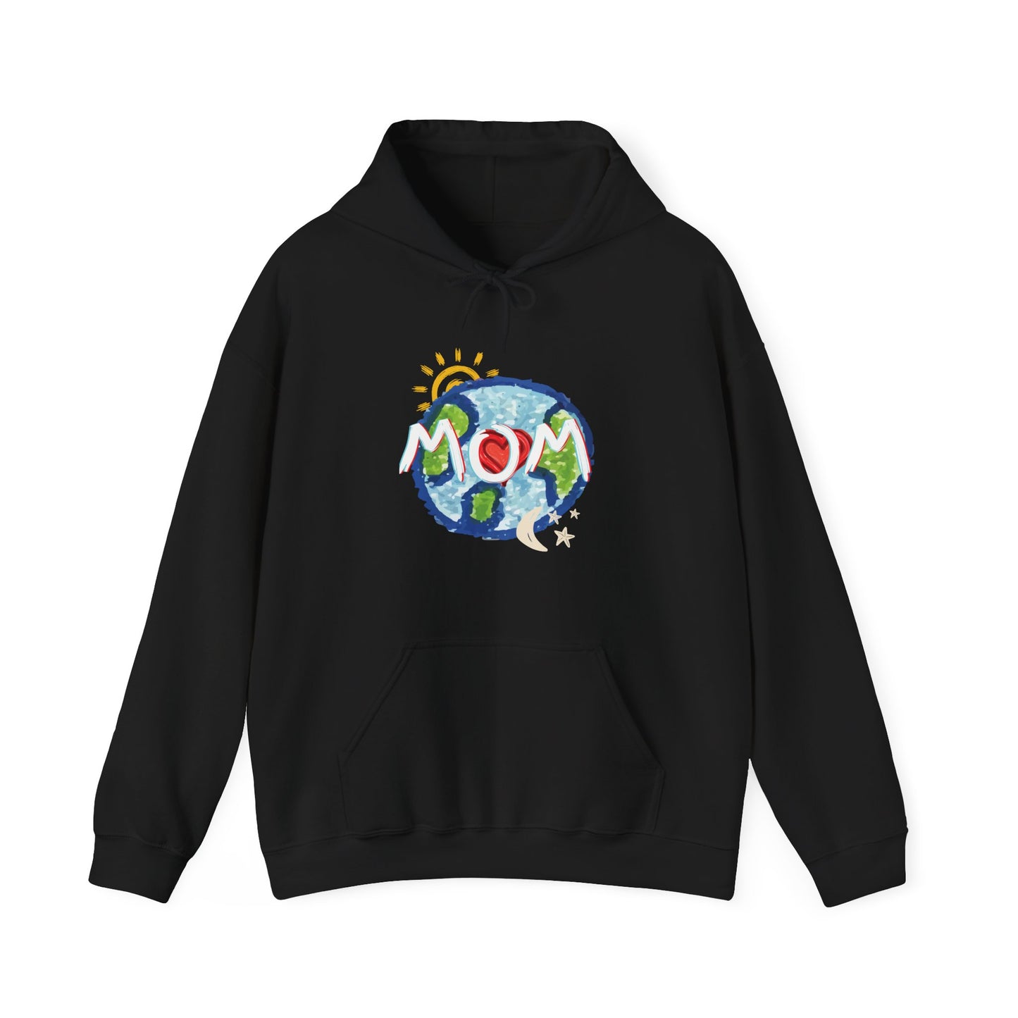 MOM Unisex Heavy Blend™ Hooded Sweatshirt, World, Sun Moon & Stars, Heart, Love, Mothers Day, Gifts for Women, Comfy, Soft, Warm, Hoodie