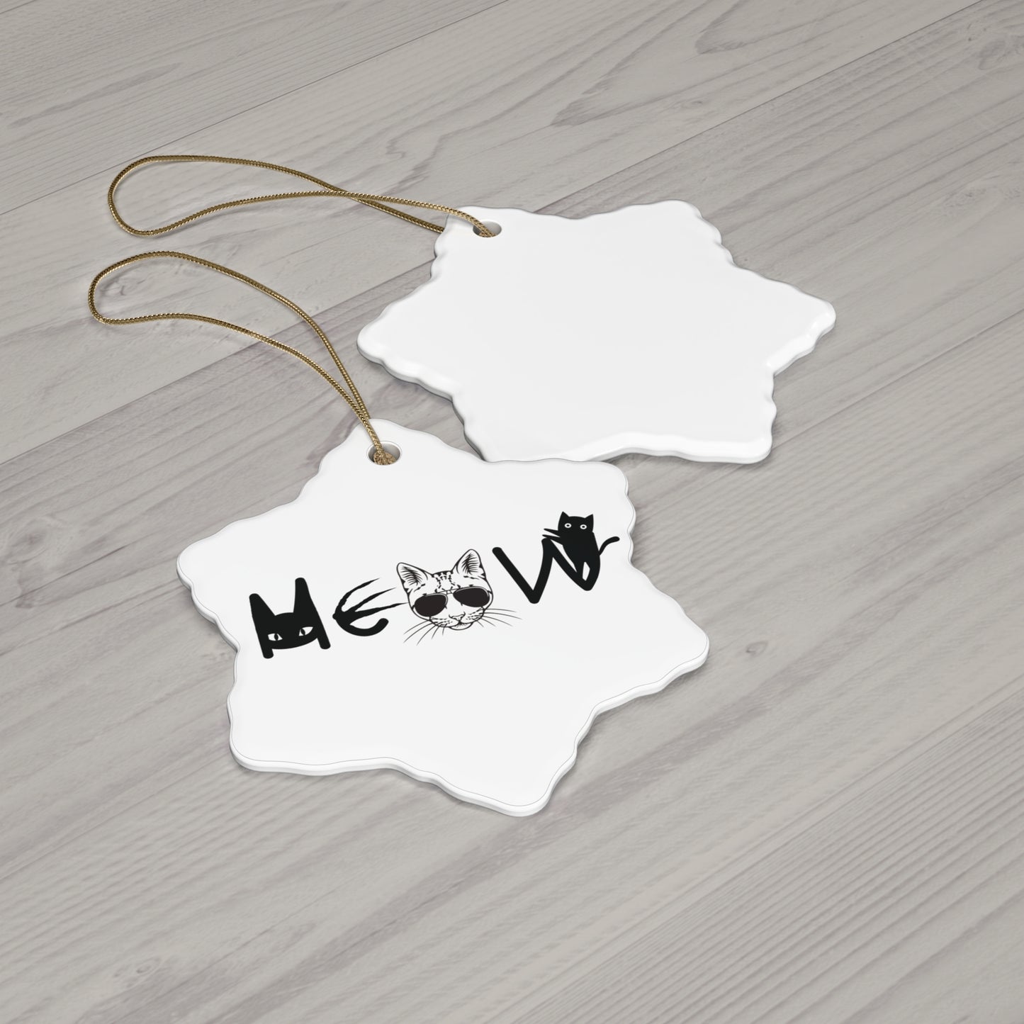 Meow White & Black Hanging Ornament, cats, sassy, decor, fun, Circle Snowflake Heart Star, Holiday, Gifts, all ages, Christmas, Halloween