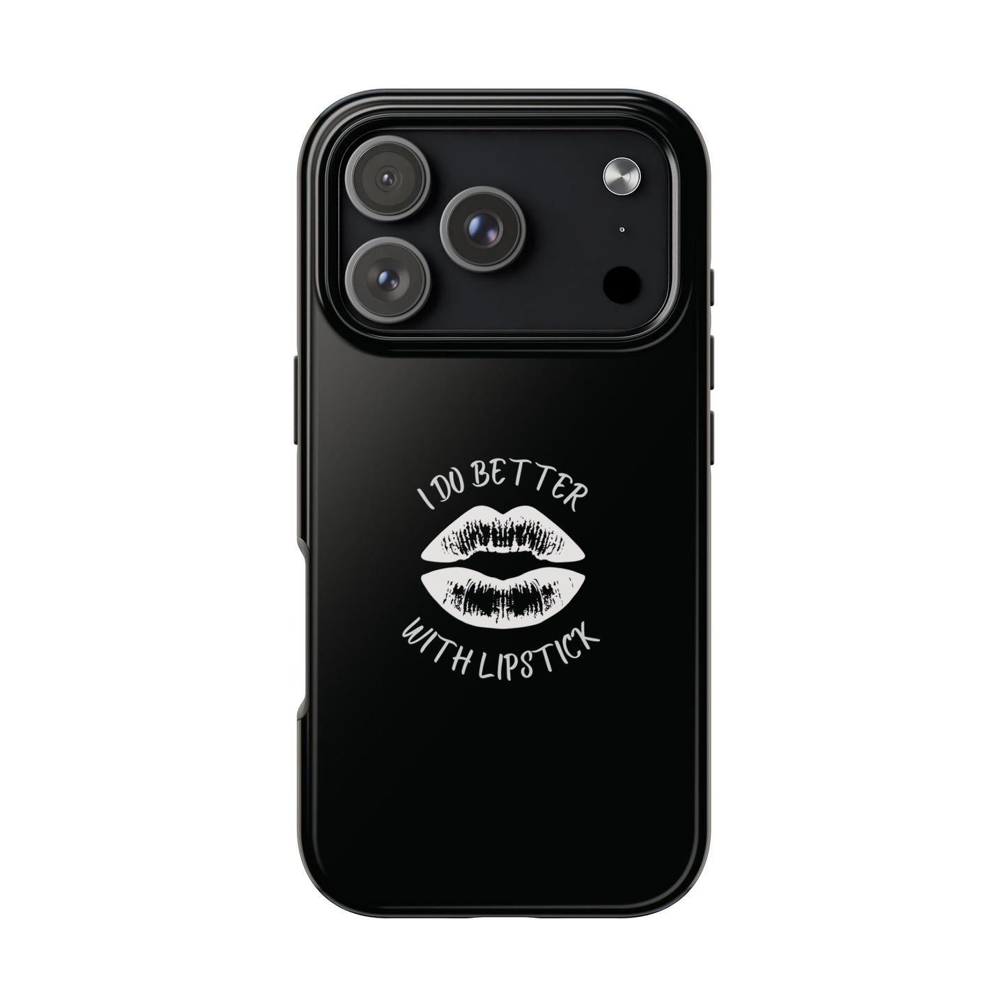 Glamorous Lipstick Tough Phone Cases - Empowered Gifts, Sassy Wireless Charging Cover, Fun Lips Samsung & iPhone Cases, Black Design