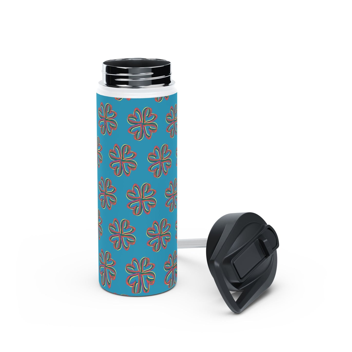 Turquoise Colorful Floral Stainless Steel Water Bottle, Gender Neutral, Gift, Exercise, Run, Workout, Eco BPA-free, Gift Birthday Christmas