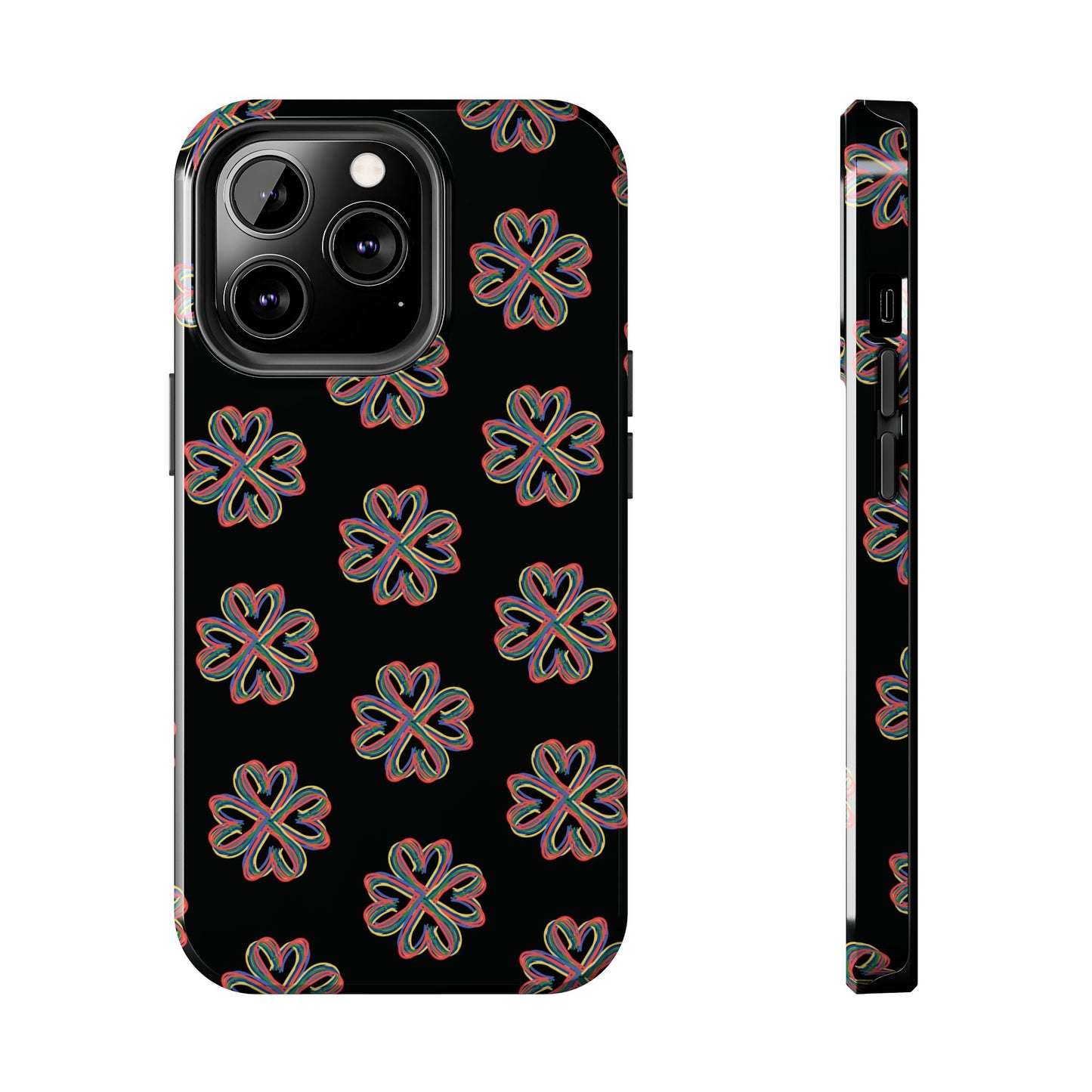 Tough Phone Cases, Floral Phone Cover, Protective Floral Case, Colorful Phone Shell, Black Phone Case, Wireless Charging