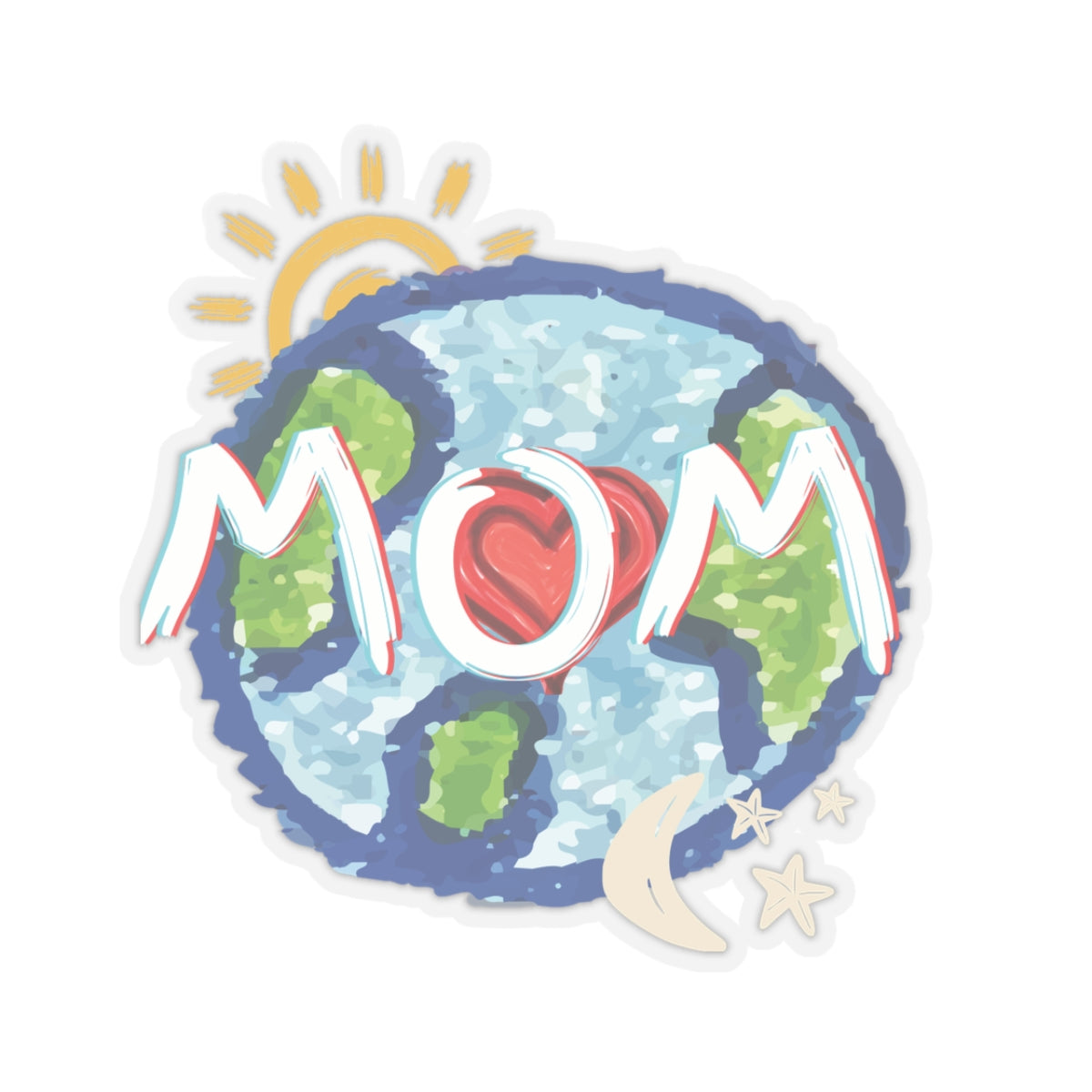 Mom Love Sun Moon Stars Heart Kiss-Cut Stickers, Mother's Day Decal, Family Gift Label, Parent Birthday Scrapbook Art, Bumper Laptop Water