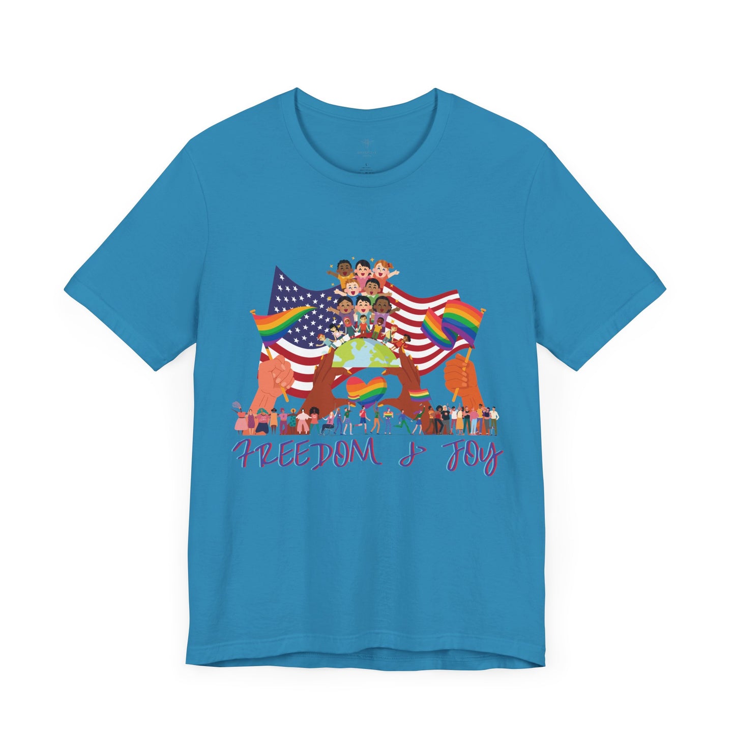 Freedom & Joy Unisex Tee, America, Inclusion, Equality, Love, Pride, Flag, Election, Gift, Comfy, Soft, Casual, Gender Neutral, Short Sleeve