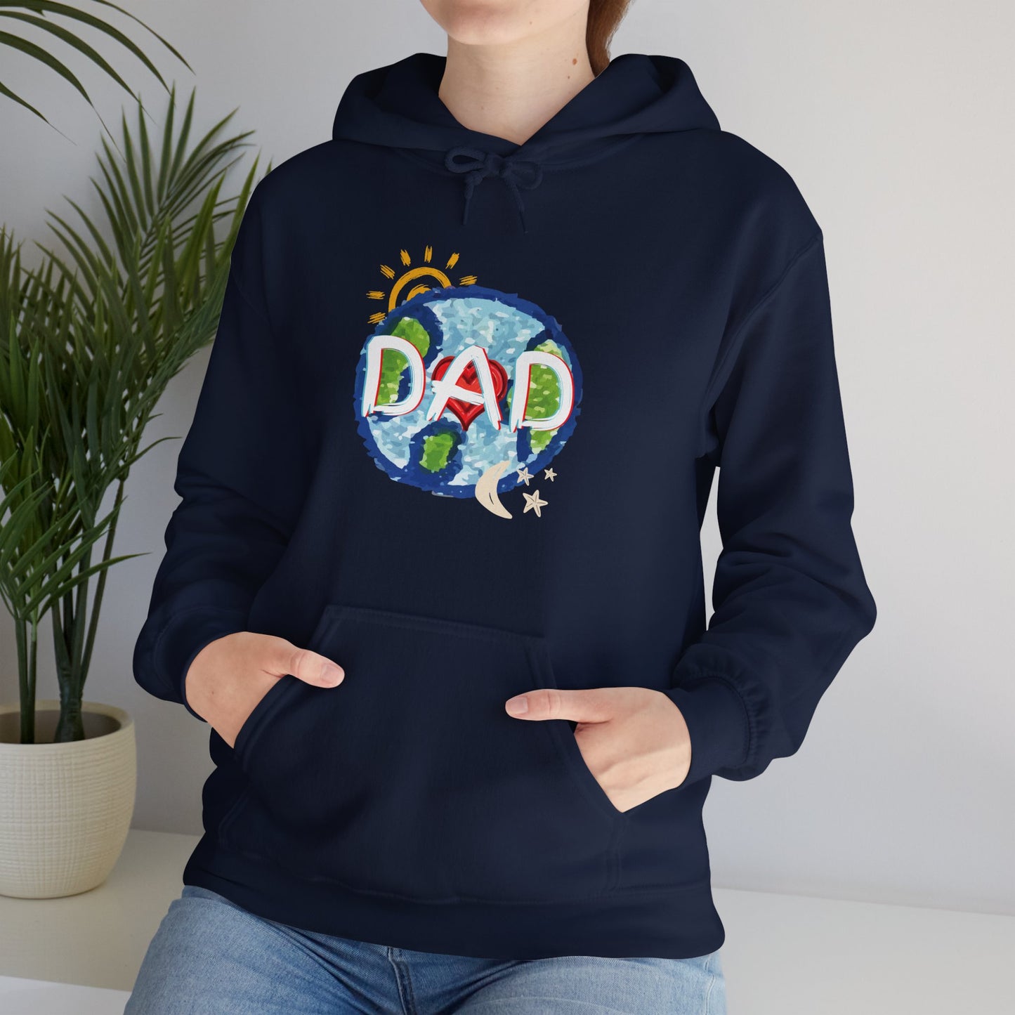 DAD Hooded Sweatshirt - Whole World Sun Moon & Stars Heart Love Fathers Day Gift for Men