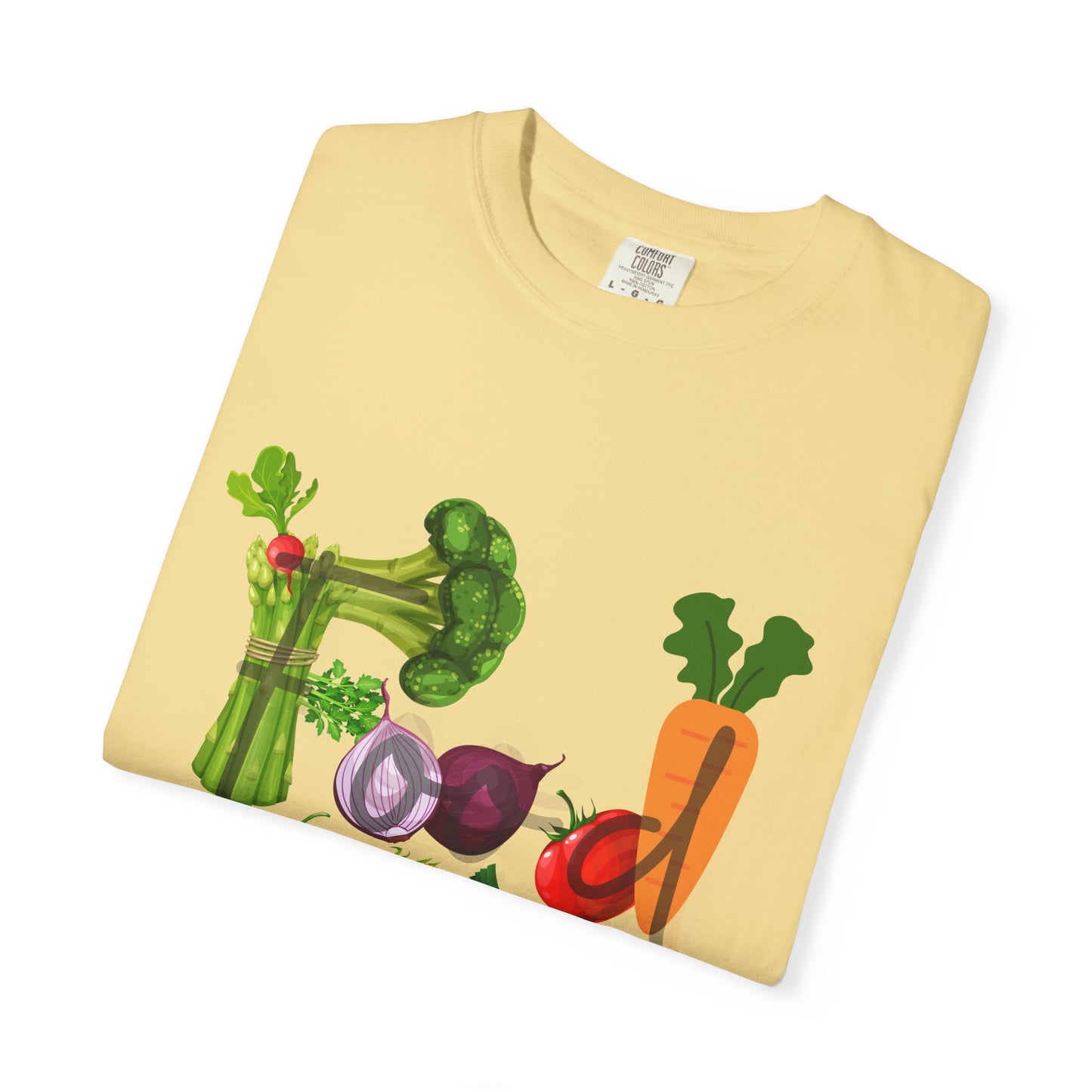 Food Unisex Garment-Dyed T-shirt, vegetables, healthy, groceries, snacks, cooking, gender neutral, casual, relaxed, soft, preshrunk cotton