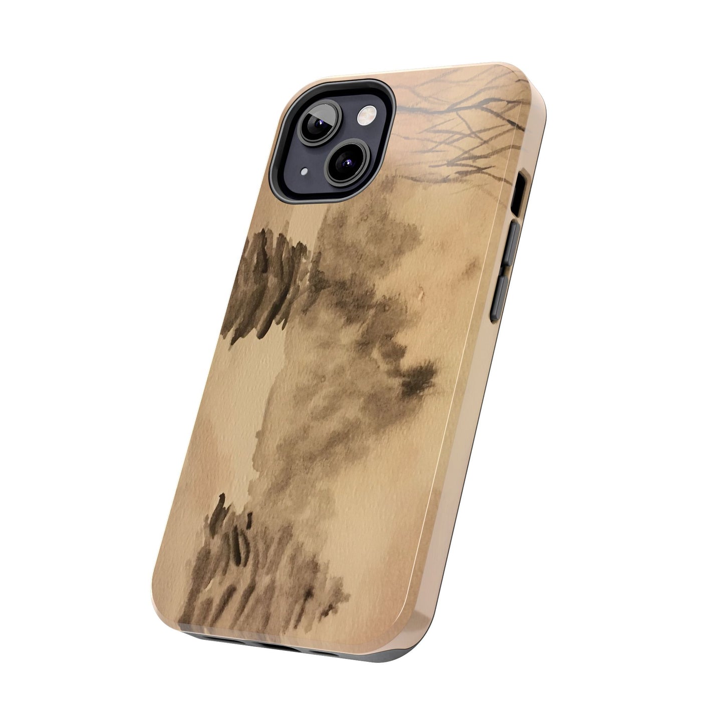 Winter Scene Tough Phone Cases, iPhone & Samsung cases, wireless charging, pine trees, snow, original watercolor artwork, gifts, Christmas