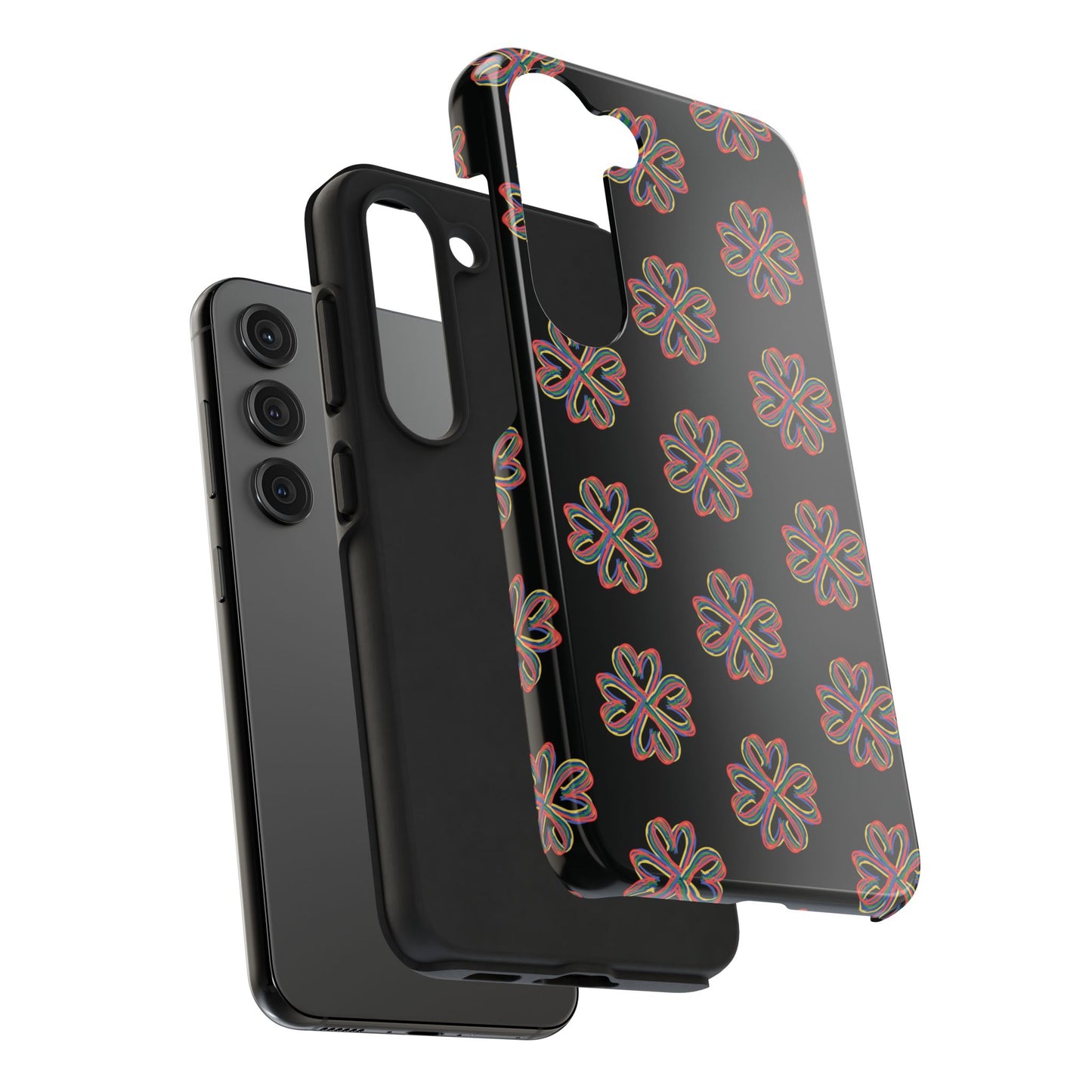 Tough Phone Cases, Floral Phone Cover, Protective Floral Case, Colorful Phone Shell, Black Phone Case, Wireless Charging
