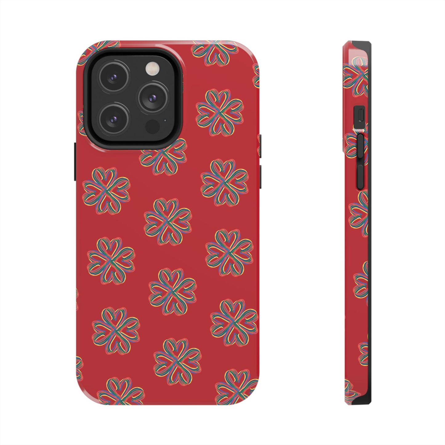 Floral Tough Phone Case, Red Phone Cover, Protective Tech Accessory, Botanical Phone Shell, Gift for Gardeners, Colorful, Wireless Charging