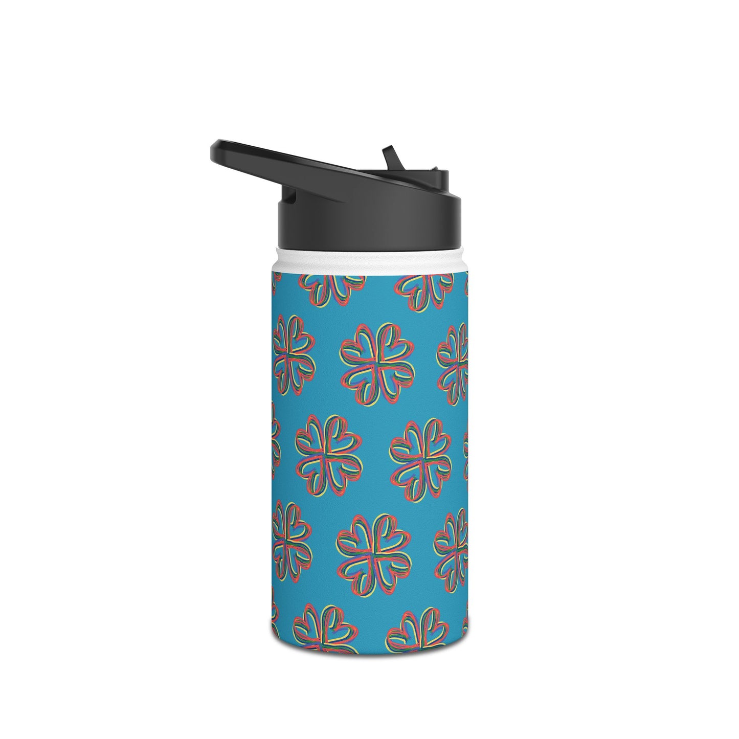 Turquoise Colorful Floral Stainless Steel Water Bottle, Gender Neutral, Gift, Exercise, Run, Workout, Eco BPA-free, Gift Birthday Christmas