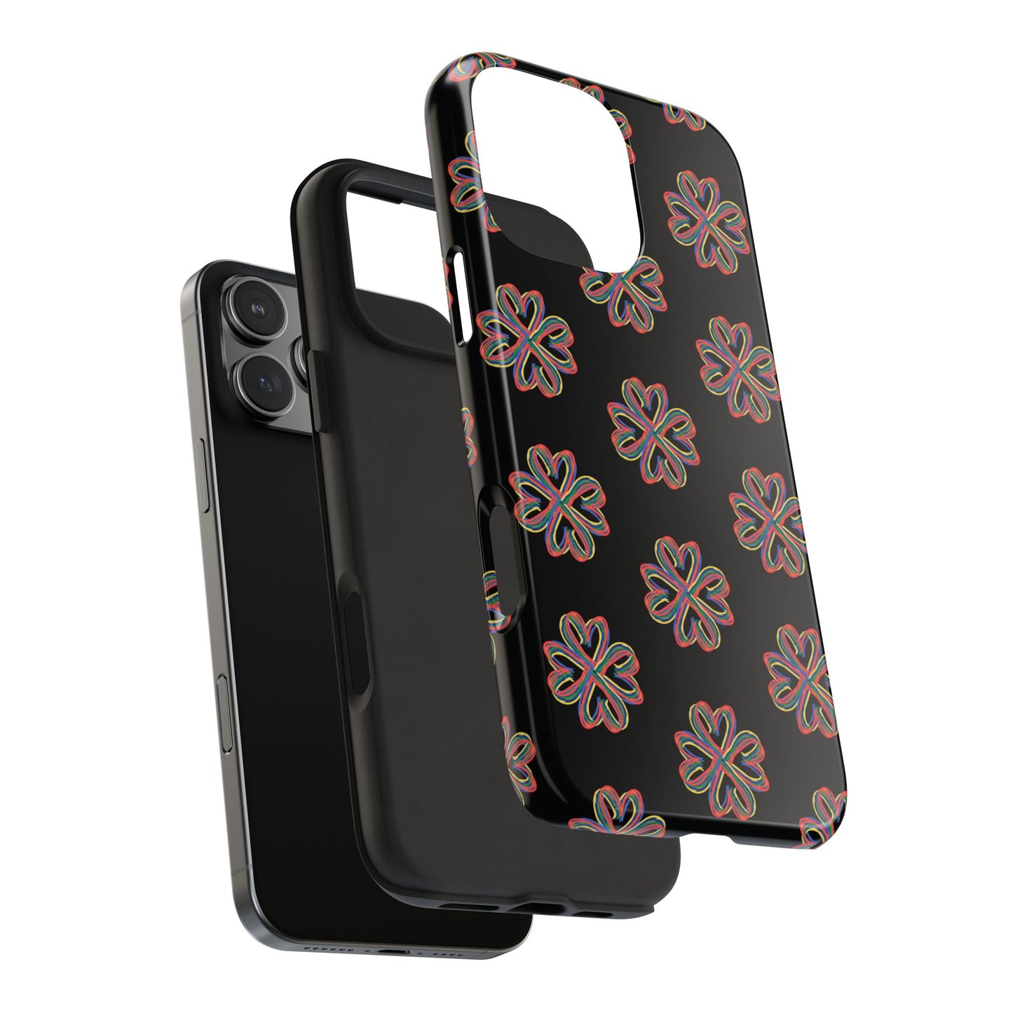 Tough Phone Cases, Floral Phone Cover, Protective Floral Case, Colorful Phone Shell, Black Phone Case, Wireless Charging