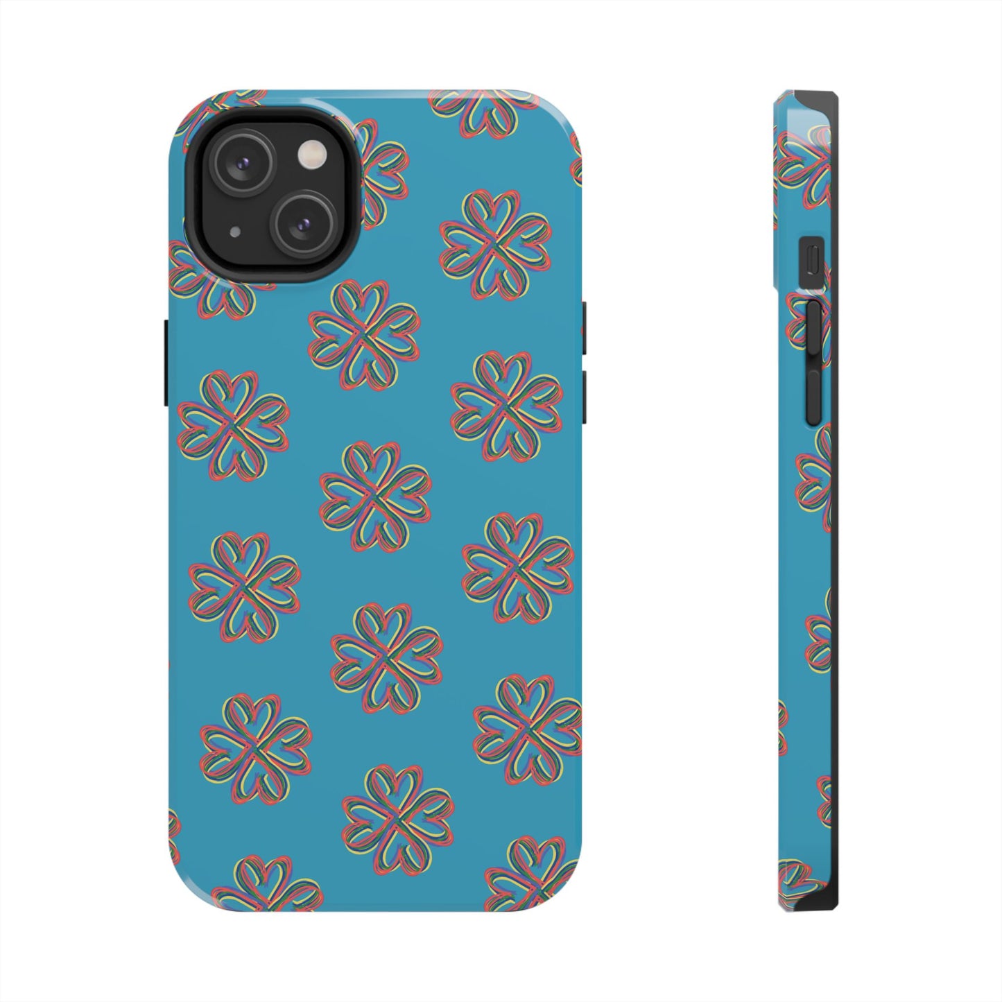 Floral Tough Phone Case, Colorful Turquoise Case, Hard Cover, iPhone Samsung Galaxy Google Pixel, Botanical Print Phone, Wireless Charging