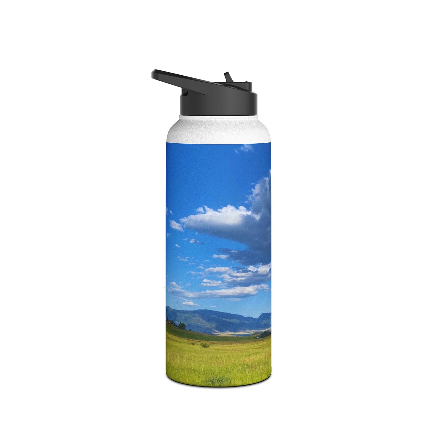 Western Landscape Stainless Steel Water Bottle, Mountains, Sky, Clouds, Original Photo Artwork, Gift, Nature, Beautiful Day, BPA-free