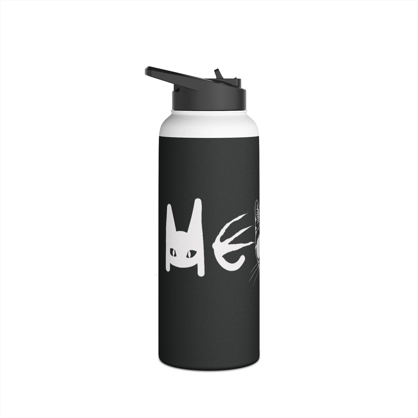 Meow Black Stainless Steel Water Bottle, Cats, Sassy, Fun, Halloween, Election, Gender Neutral, Gift, Exercise, Run, Workout, Eco BPA-free