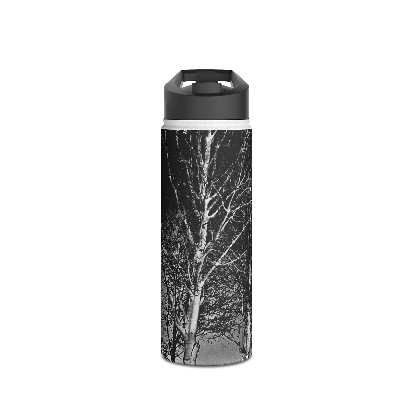 Worm Moon Night Tree Stainless Steel Water Bottle, Nature, Artwork, Gift, Black and White, BPA-free, Photo, Halloween
