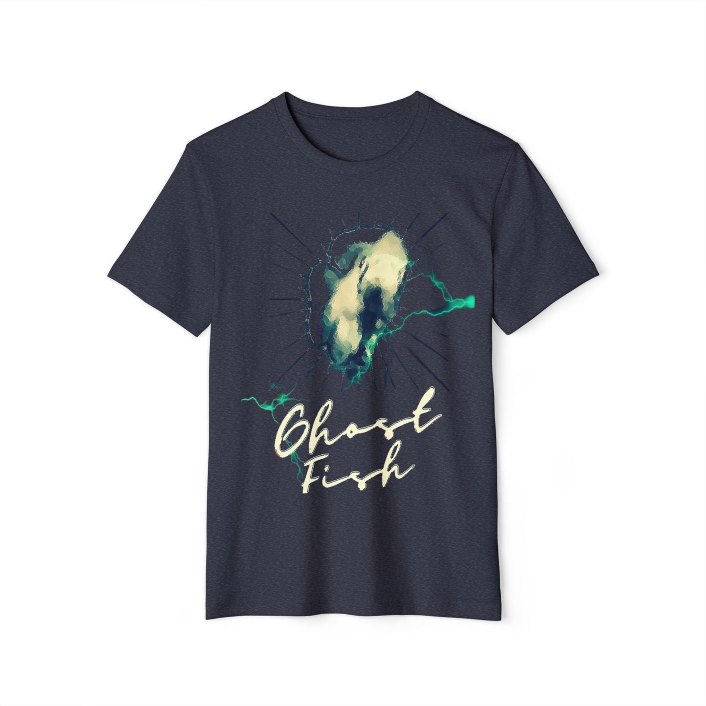Ghost Fish Graphic Unisex Recycled Organic T-Shirt, Eco-Friendly Tee, Sustainable Clothing, Haunted Apparel, Spooky Shirt