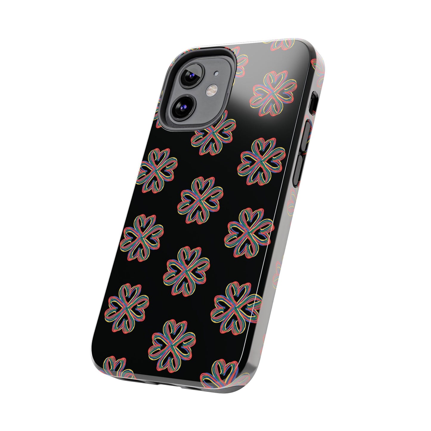Tough Phone Cases, Floral Phone Cover, Protective Floral Case, Colorful Phone Shell, Black Phone Case, Wireless Charging