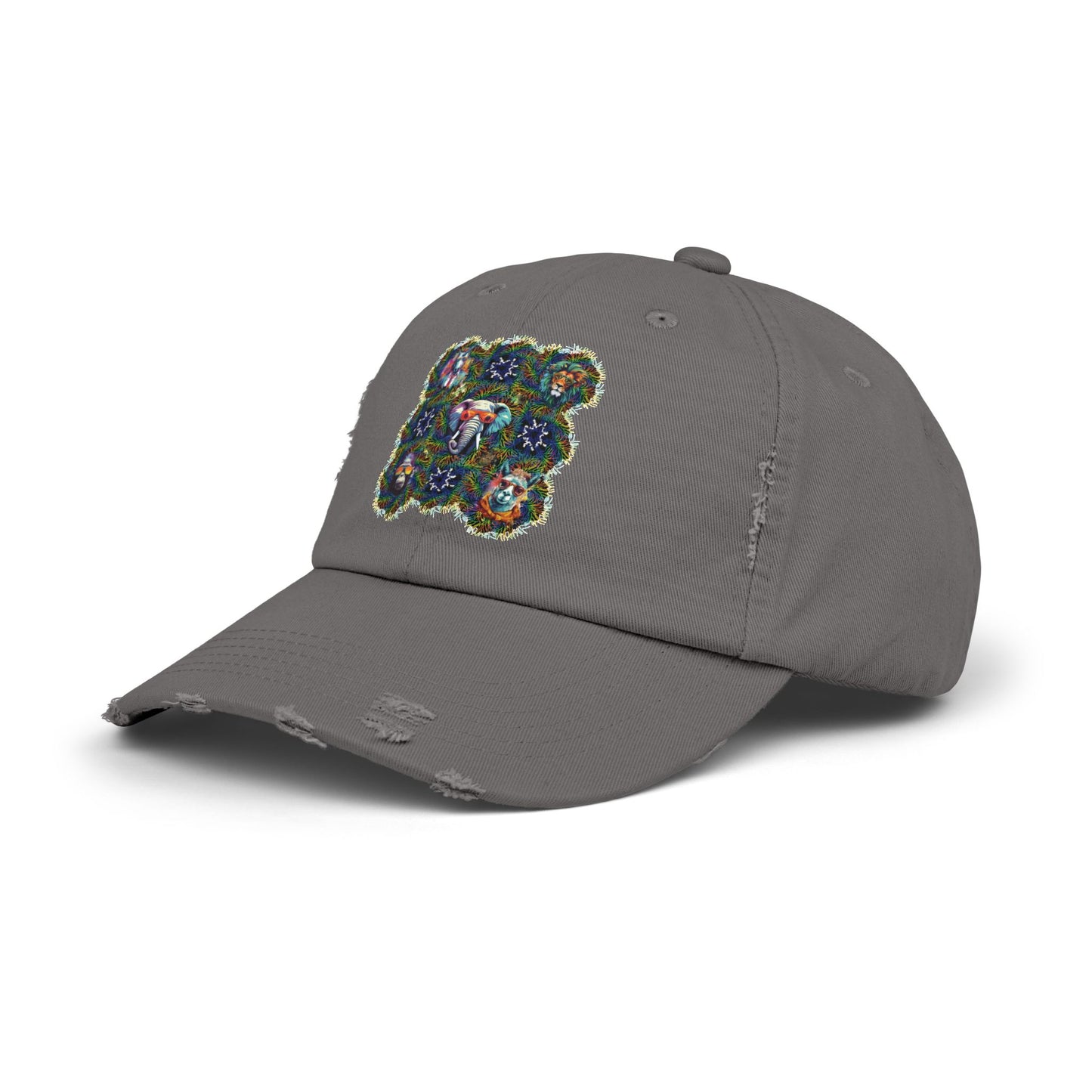 Wild & Cool Creatures Unisex Distressed Cap, Graphic Art, Animals, Gift, Hats, Cotton Twill, Adjustable, Gifts for Women Men Friends Teens