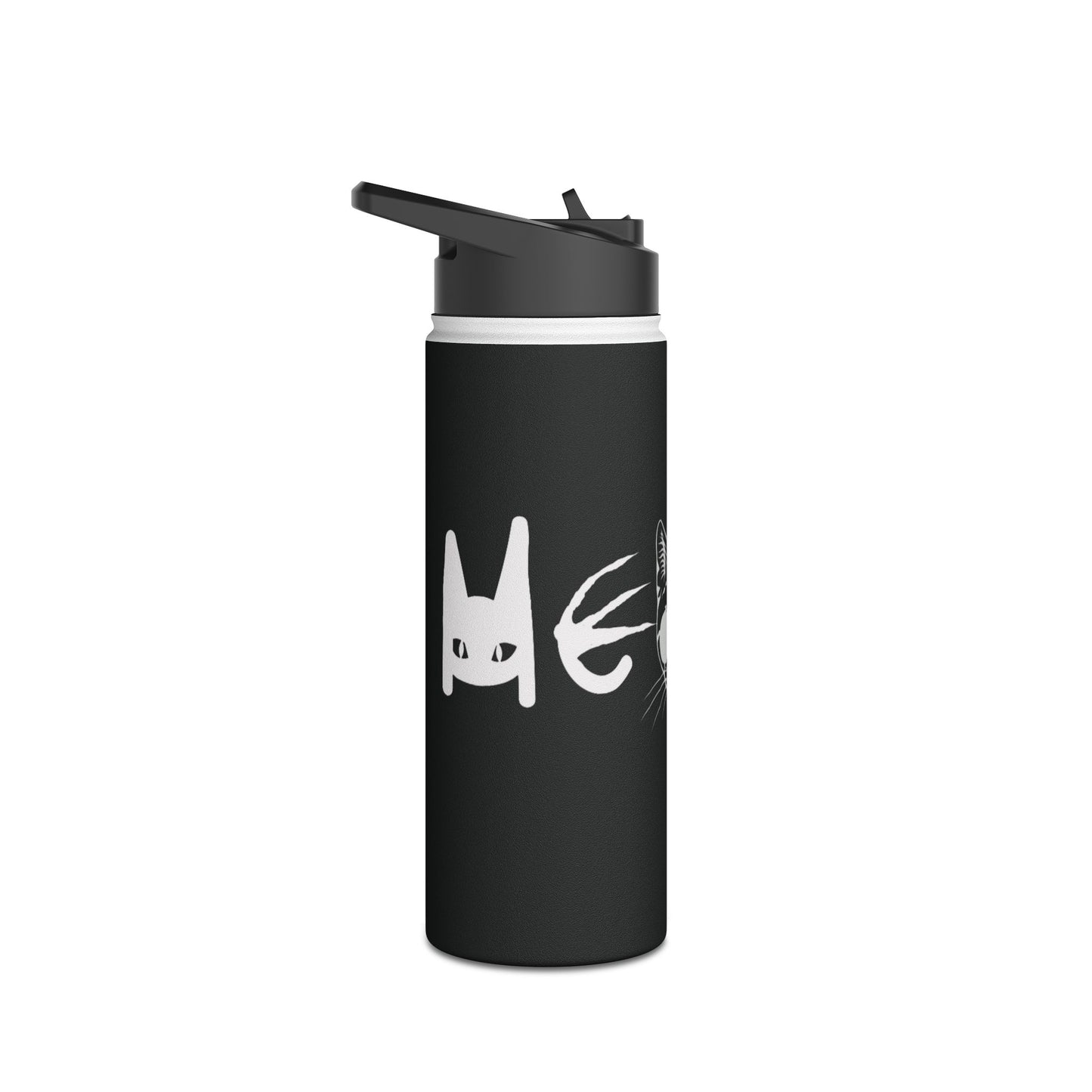 Meow Black Stainless Steel Water Bottle, Cats, Sassy, Fun, Halloween, Election, Gender Neutral, Gift, Exercise, Run, Workout, Eco BPA-free