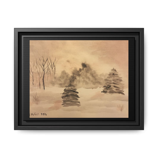 Black Frame Winter Scene, Original Watercolor Print, Snow, Nature, Trees, Forest, Artwork, Wall Art, Canvas, Black Tones, Gift, Christmas