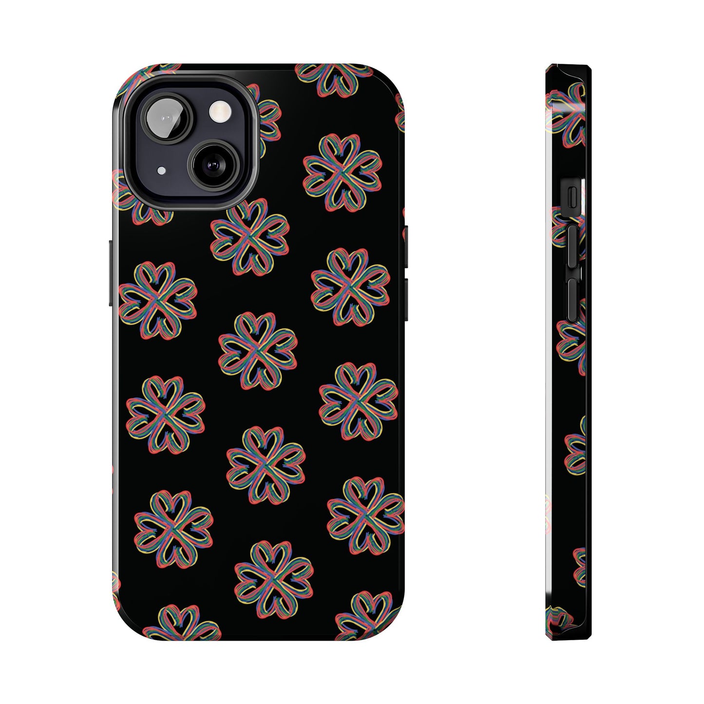 Tough Phone Cases, Floral Phone Cover, Protective Floral Case, Colorful Phone Shell, Black Phone Case, Wireless Charging