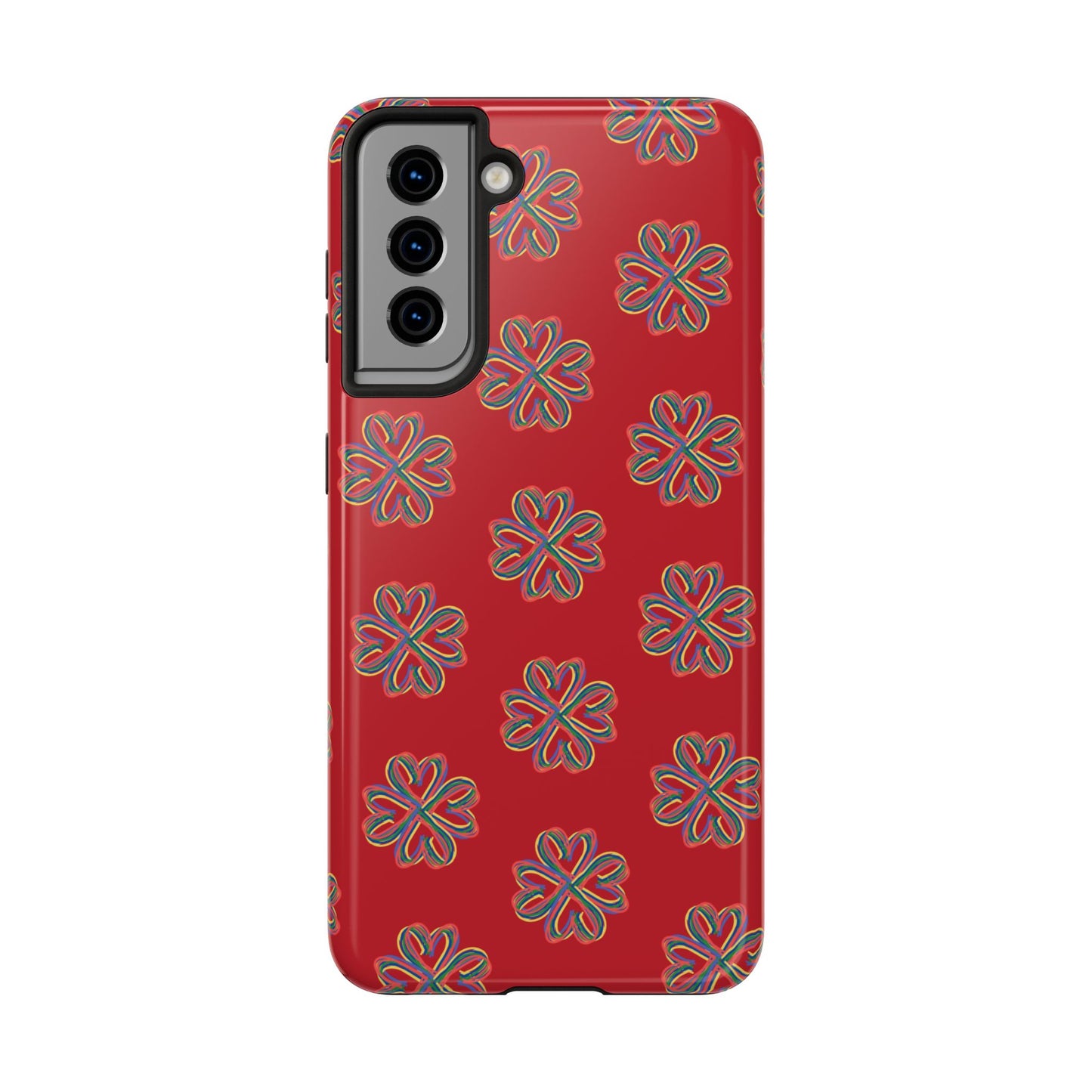 Floral Tough Phone Case, Red Phone Cover, Protective Tech Accessory, Botanical Phone Shell, Gift for Gardeners, Colorful, Wireless Charging