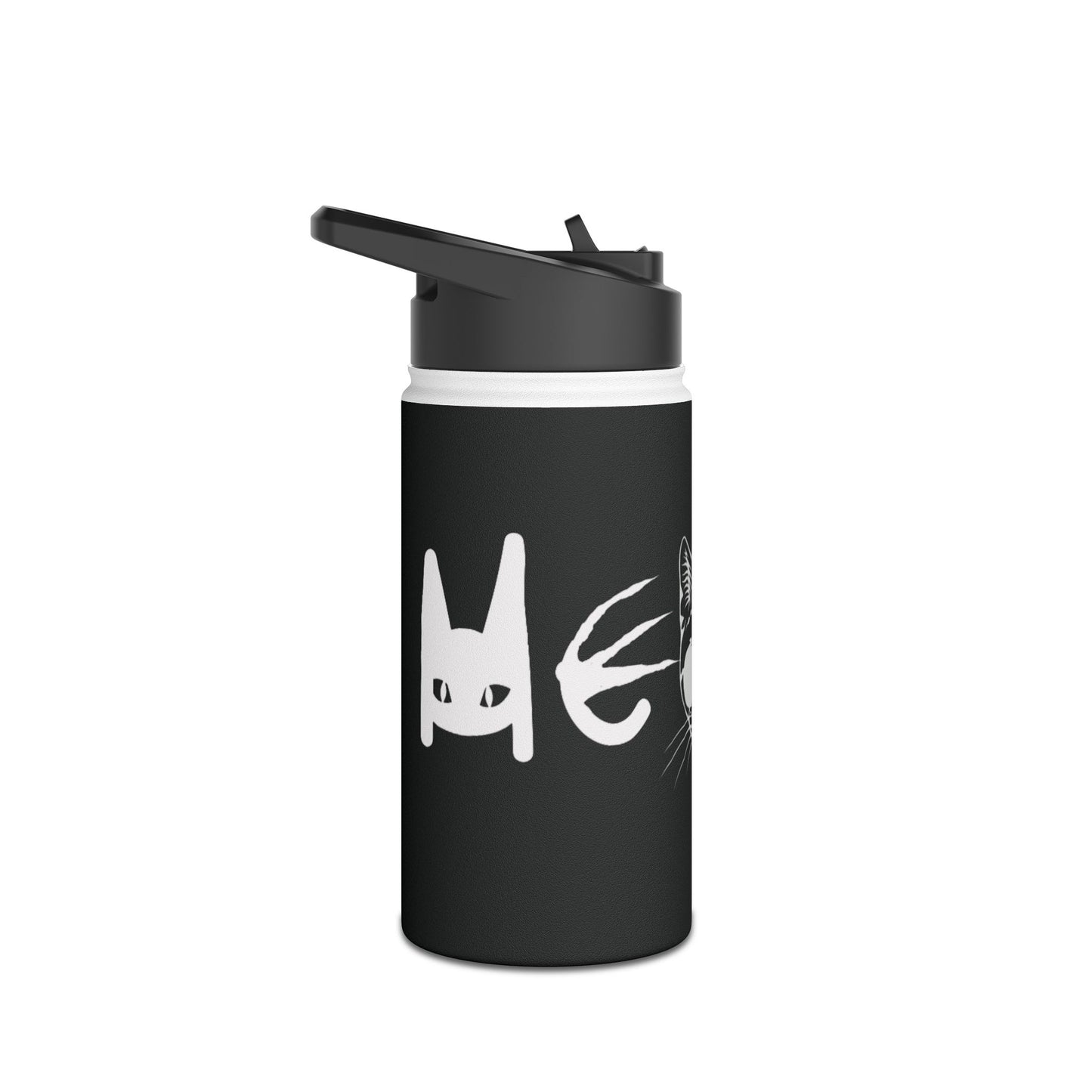 Meow Black Stainless Steel Water Bottle, Cats, Sassy, Fun, Halloween, Election, Gender Neutral, Gift, Exercise, Run, Workout, Eco BPA-free