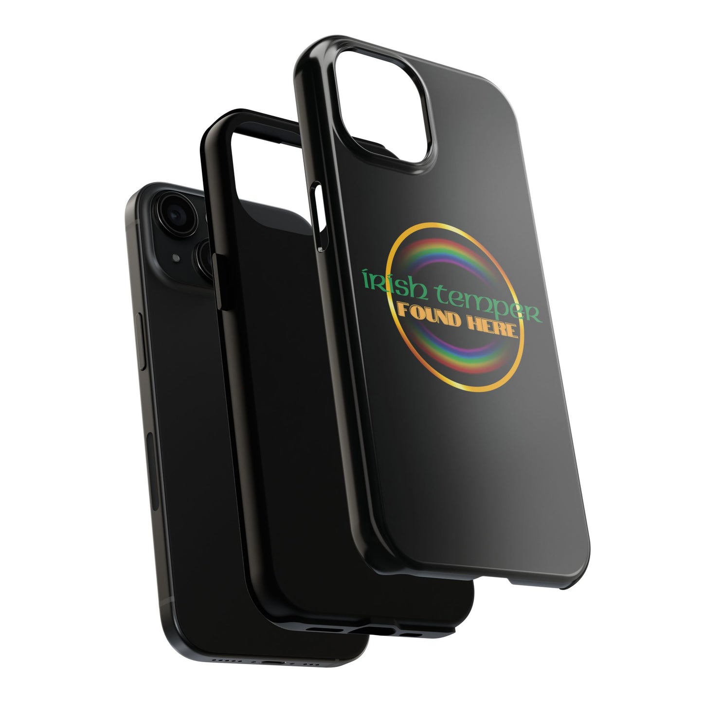 Irish Temper Found Here Black Tough Phone Cases, iPhone & Samsung cases, wireless charging, gifts, St Patricks Day, Birthday, Christmas